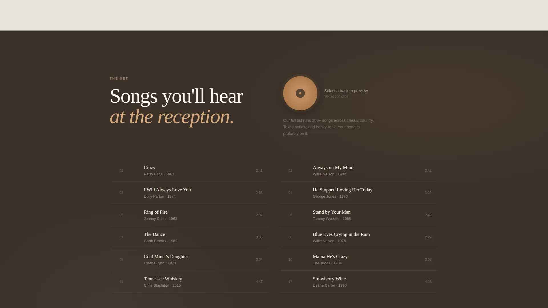 Rustic Country Wedding DJ & Band Landing Page