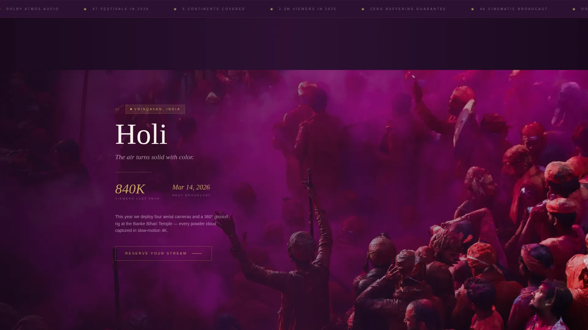 Cinematic Cultural Festival Live Streaming Landing Page