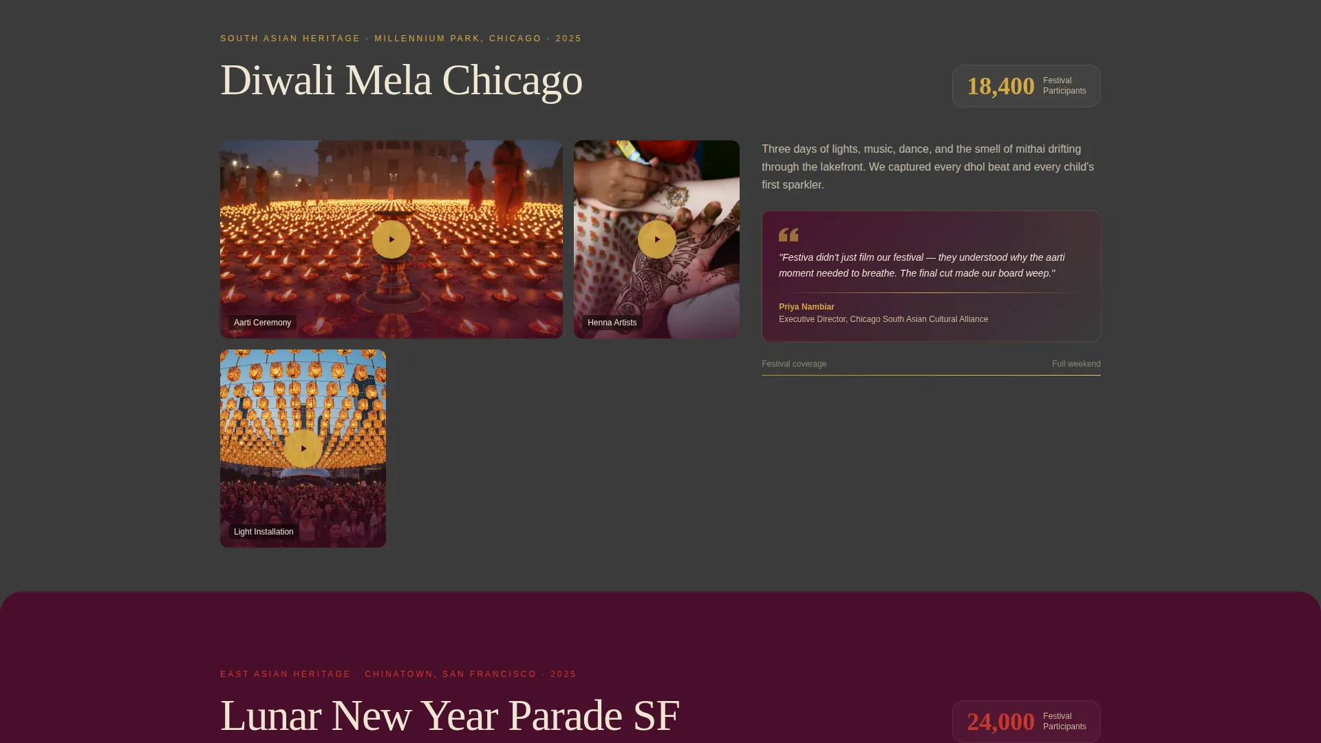 Cultural Festival Event Videography Landing Page
