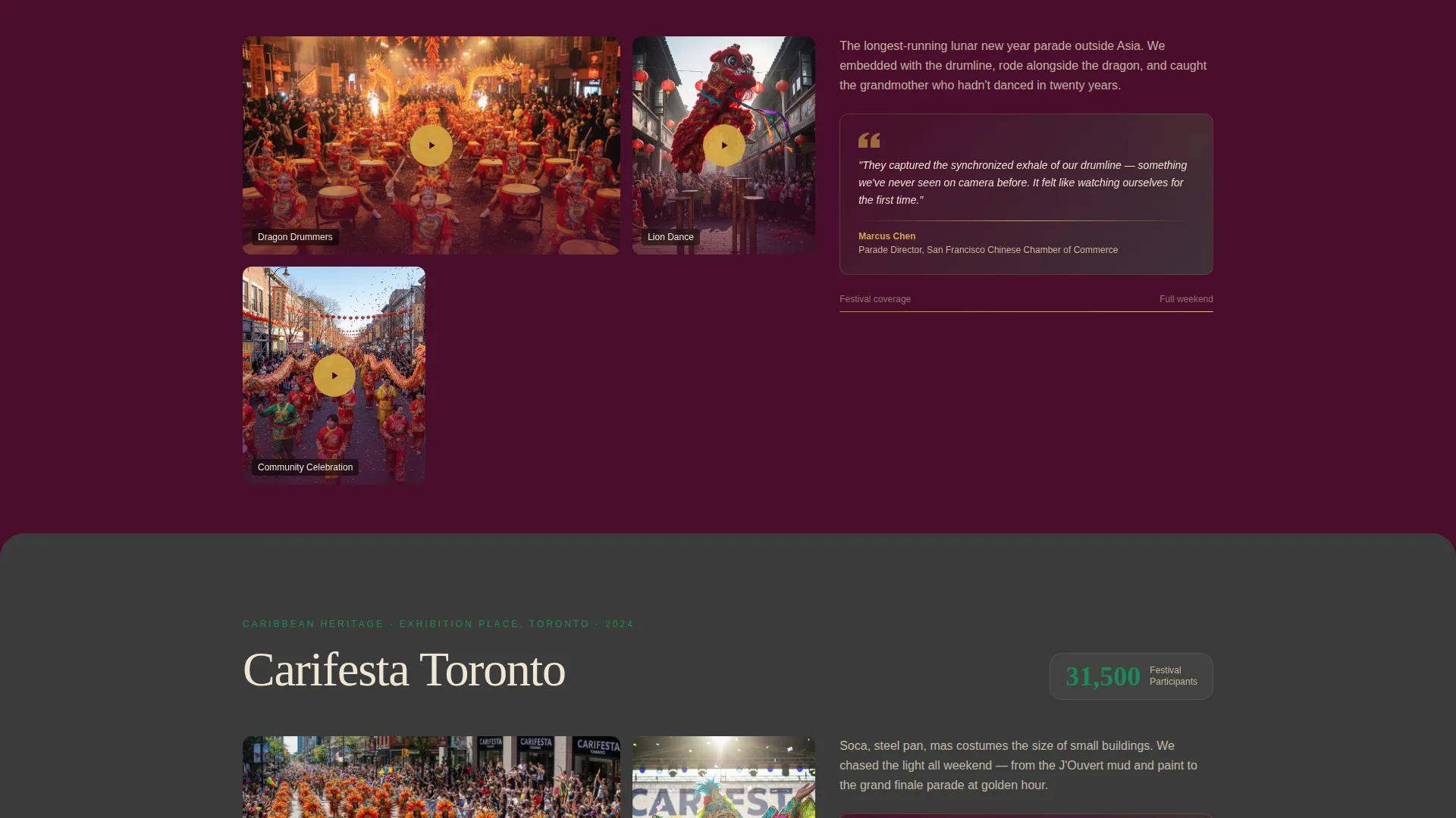 Cultural Festival Event Videography Landing Page