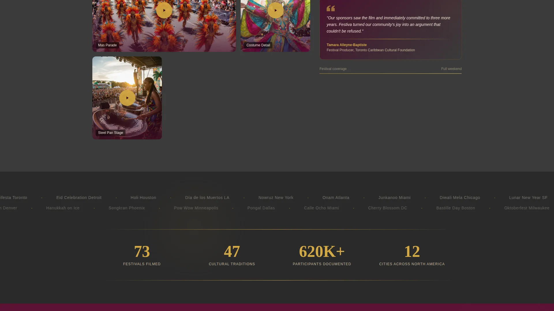 Cultural Festival Event Videography Landing Page
