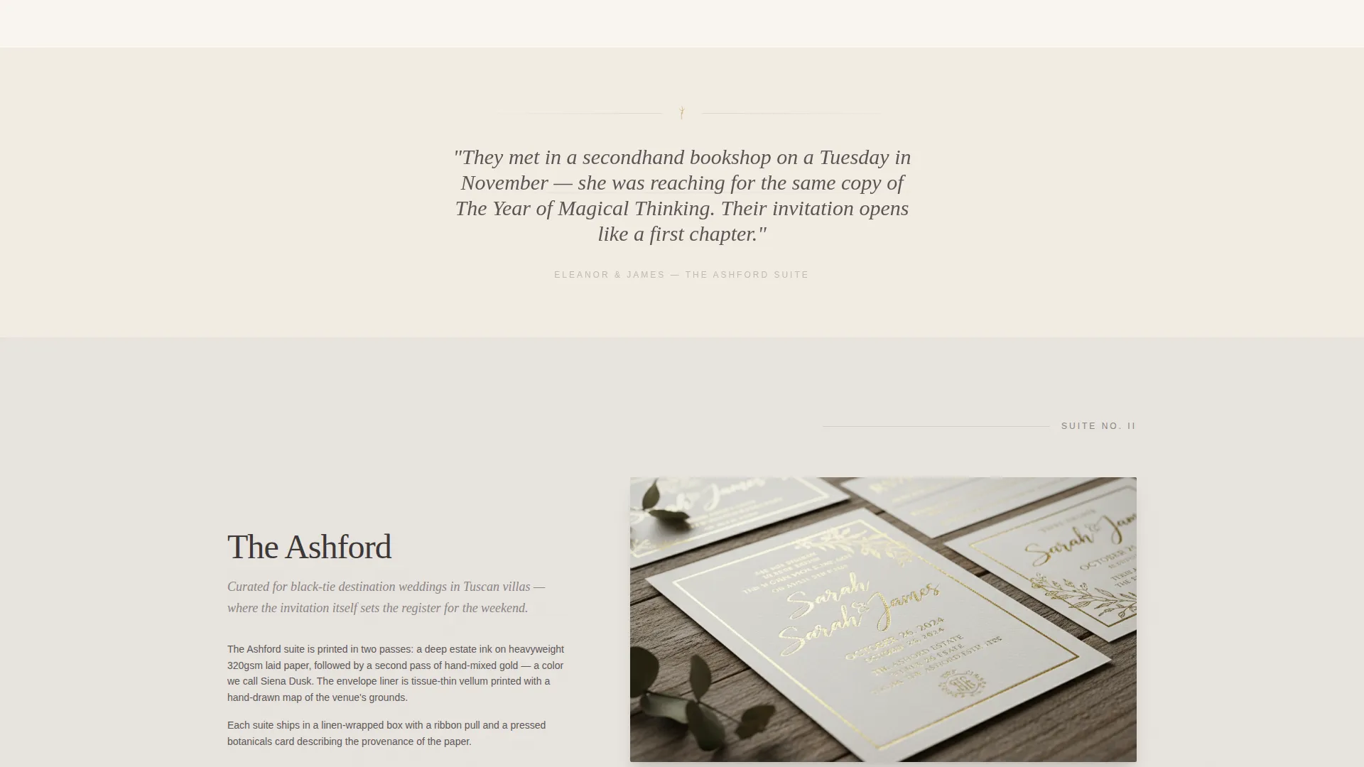 Letterpress Wedding Invitation Studio Landing Page