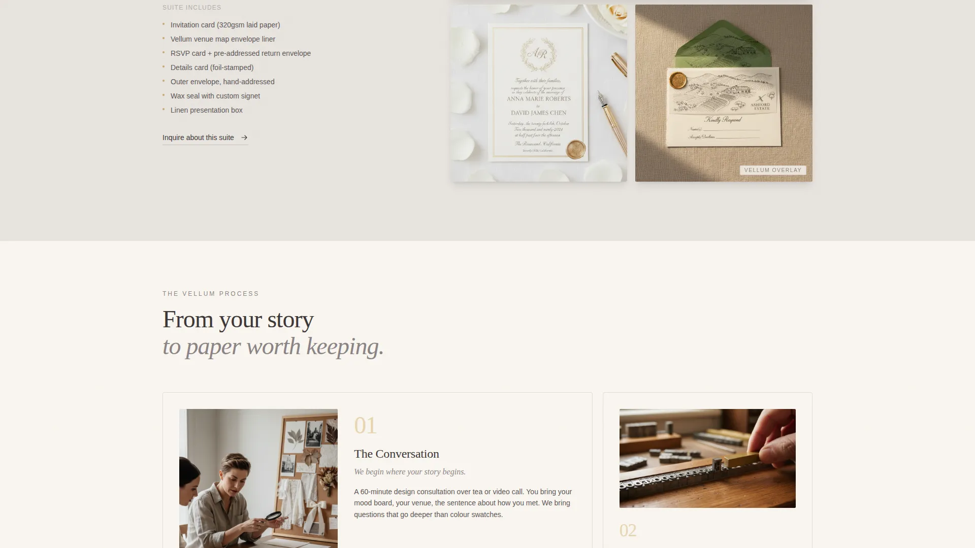 Letterpress Wedding Invitation Studio Landing Page