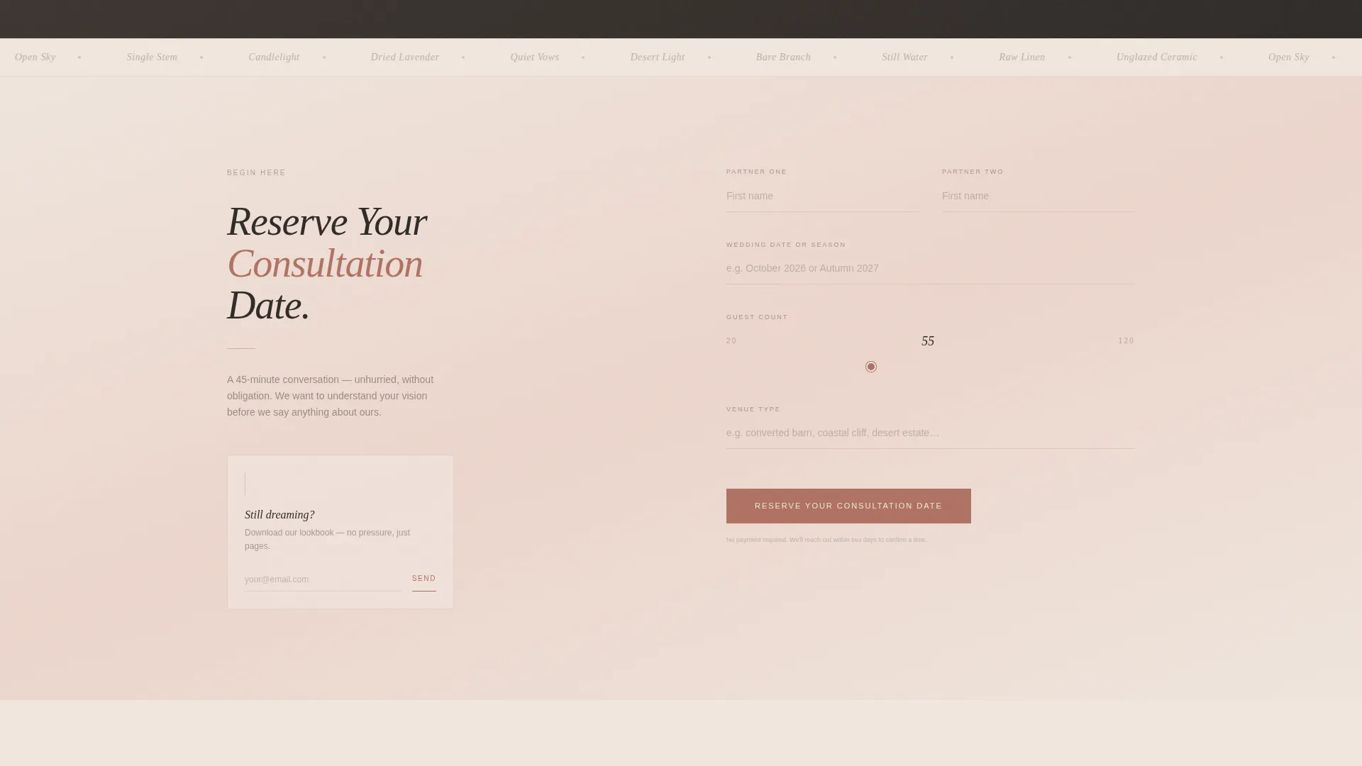 Minimalist Wedding Booking Website Template