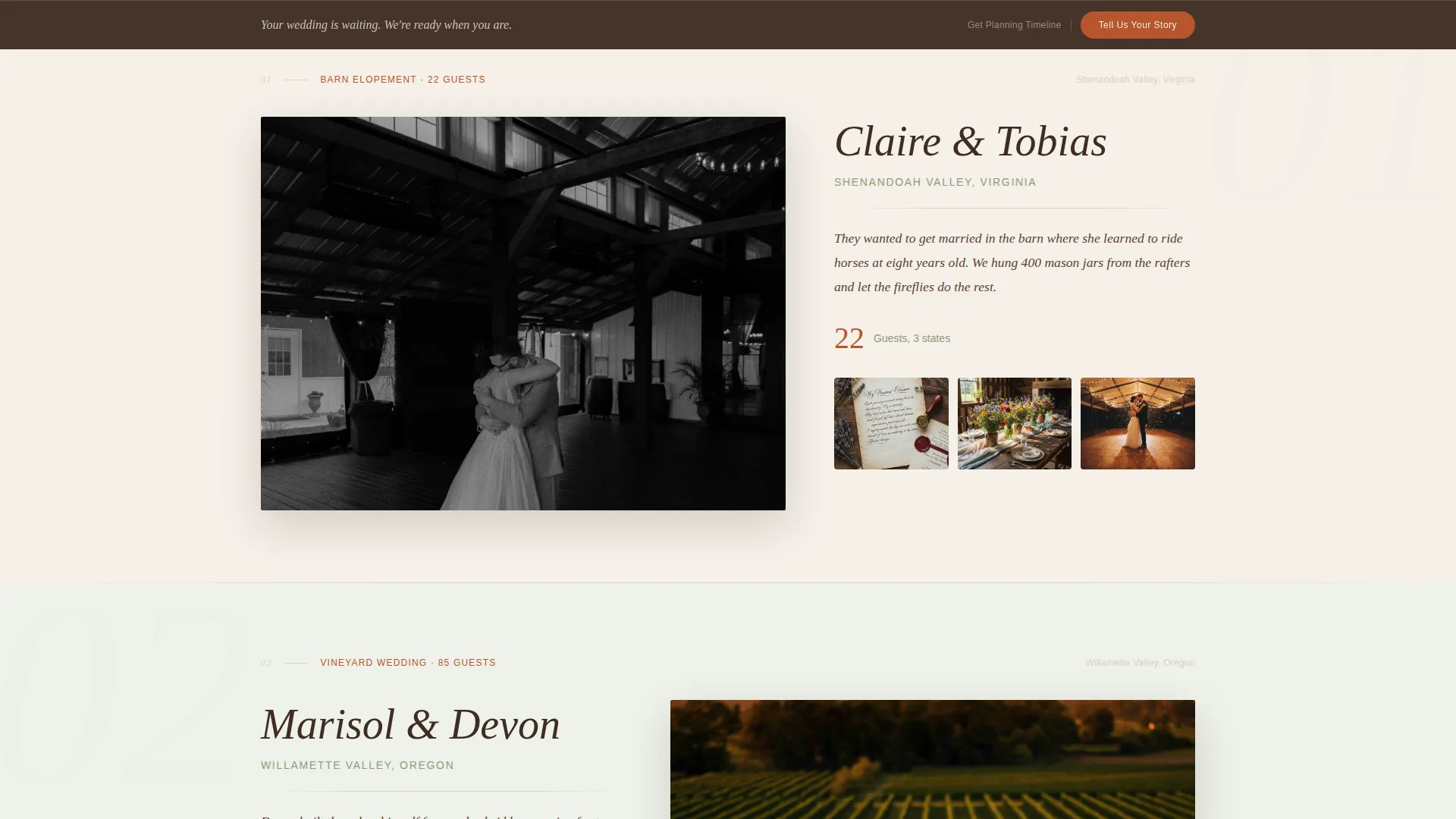 Rustic Wedding Specialist Booking Website Template
