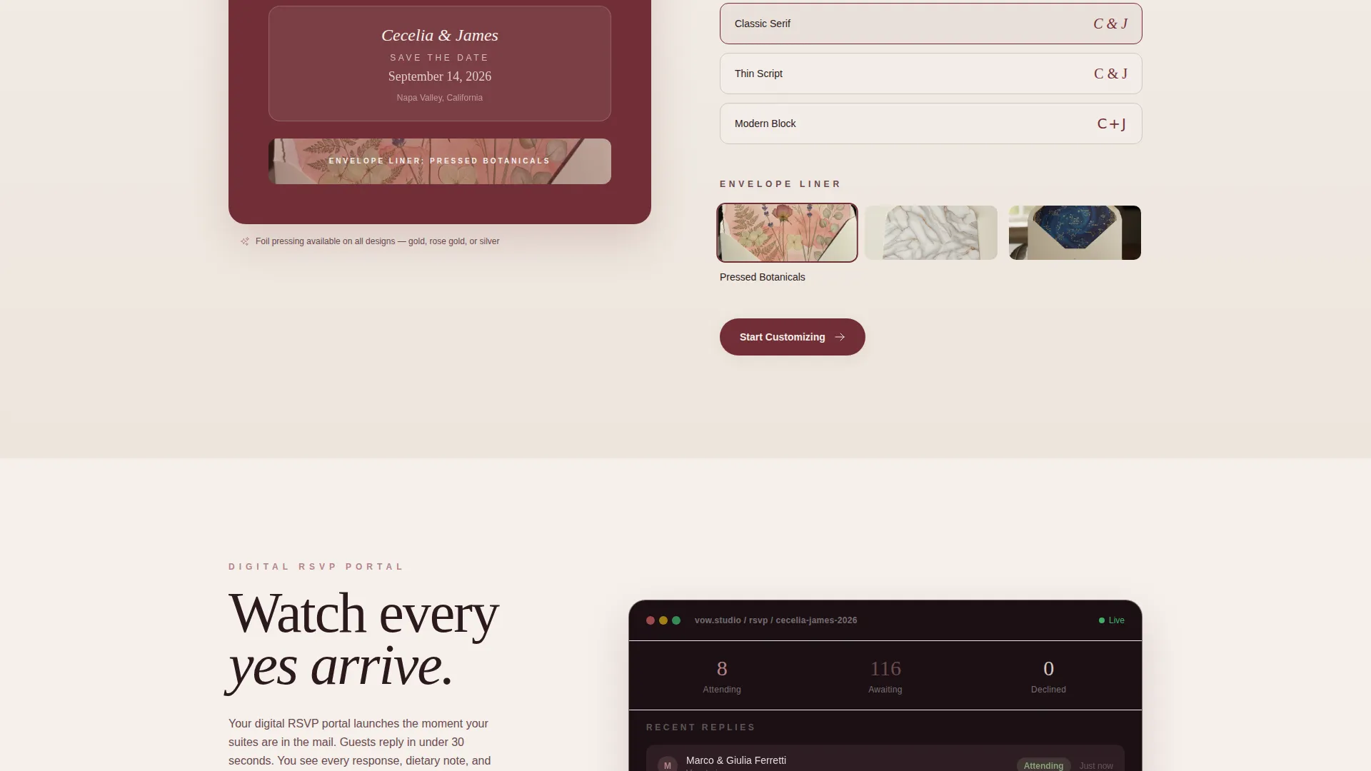 Elegant Save-the-Date & RSVP Studio Landing Page