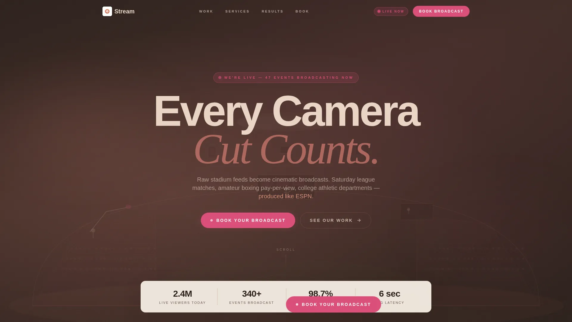 Cinematic Sports Live Streaming Landing Page