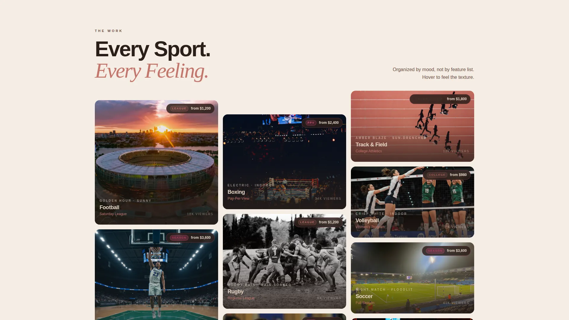 Cinematic Sports Live Streaming Landing Page