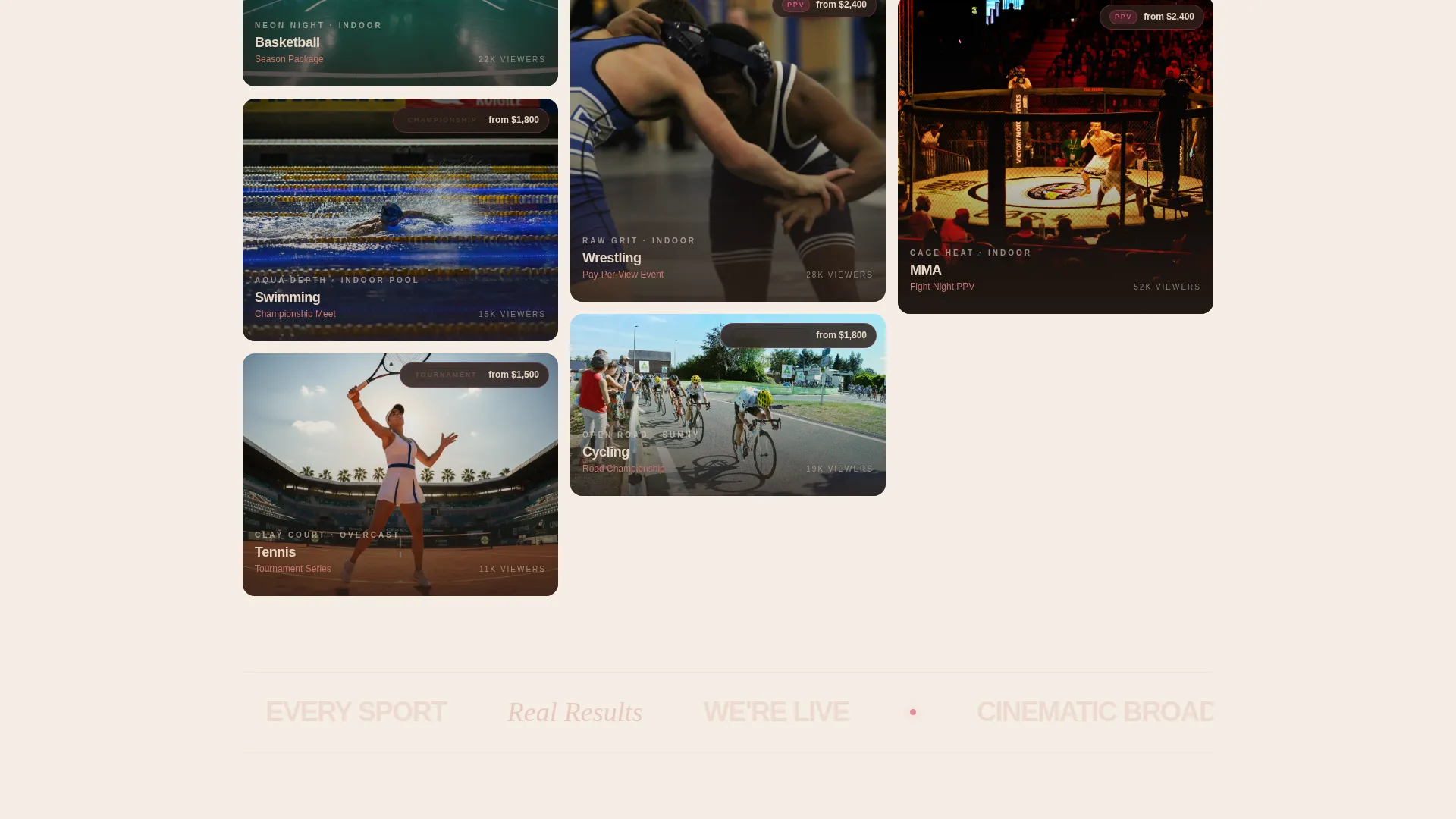 Cinematic Sports Live Streaming Landing Page