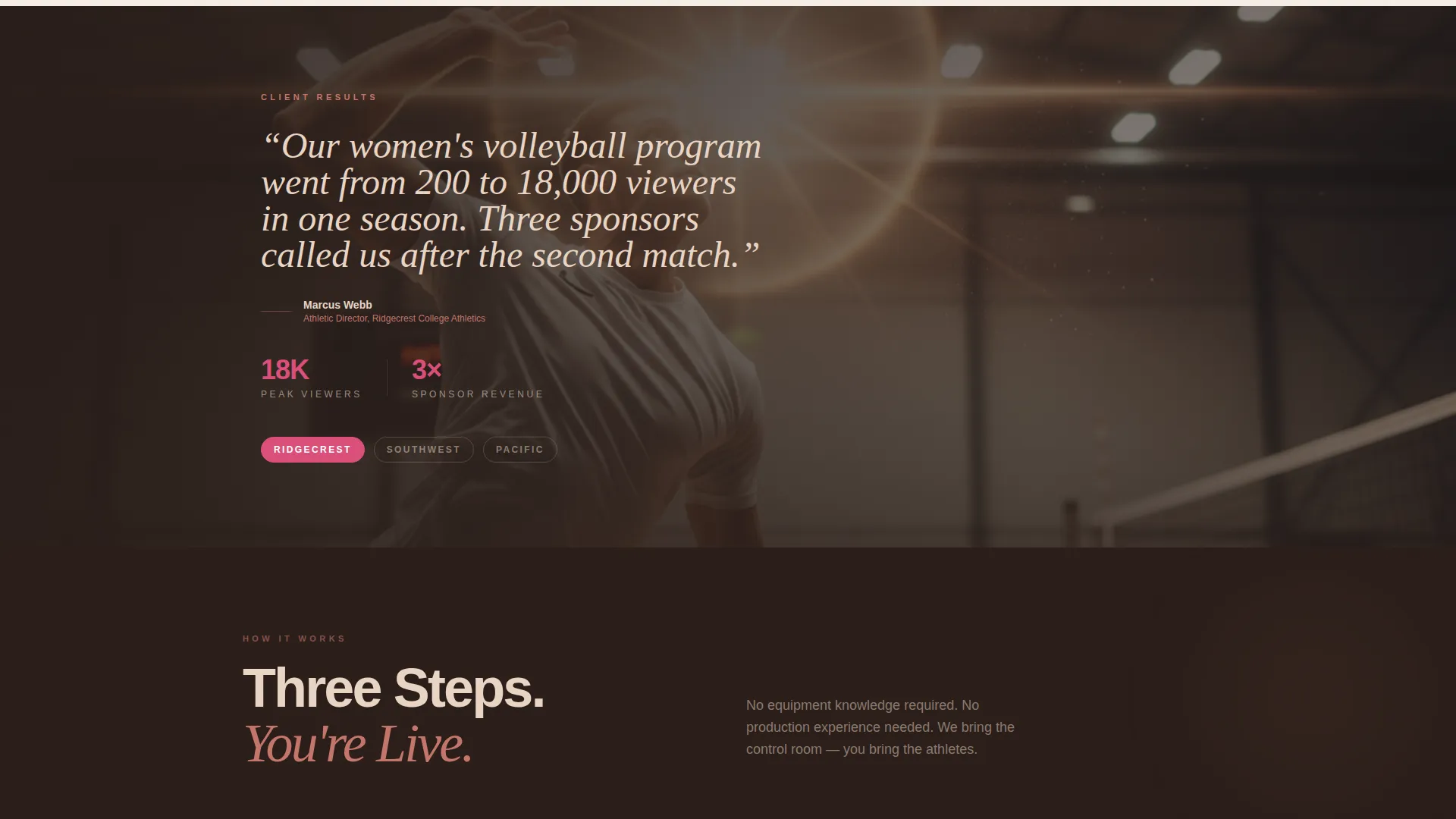 Cinematic Sports Live Streaming Landing Page