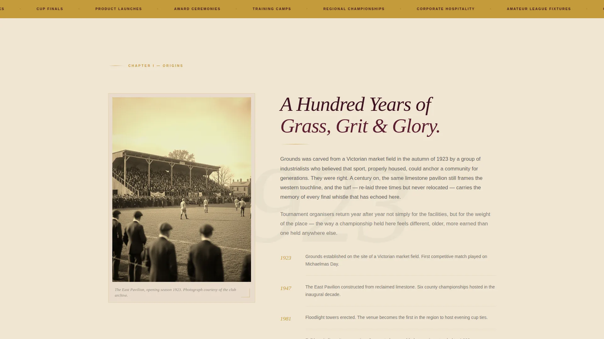 Heritage Sports Event Venue Landing Page Template