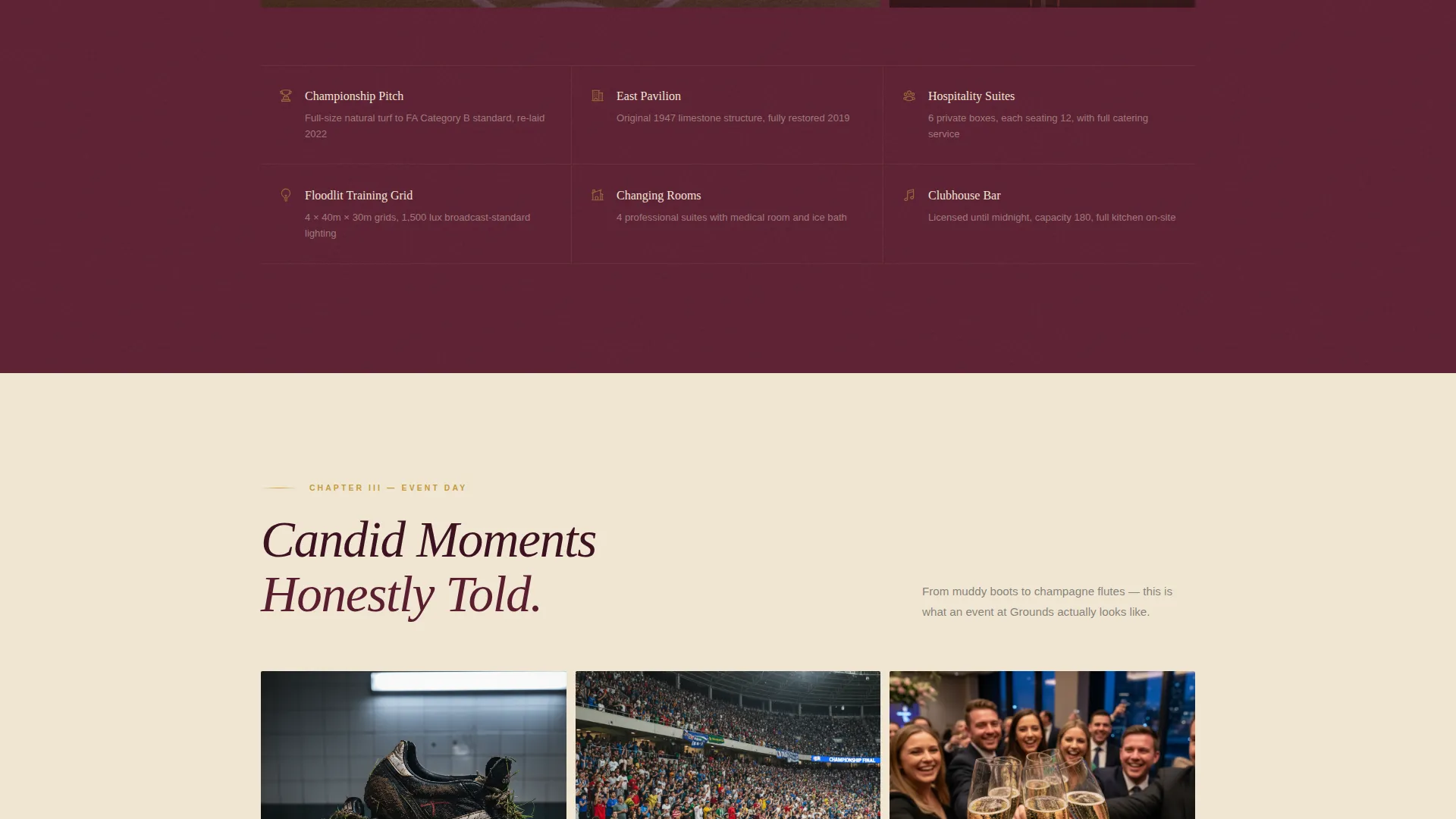 Heritage Sports Event Venue Landing Page Template