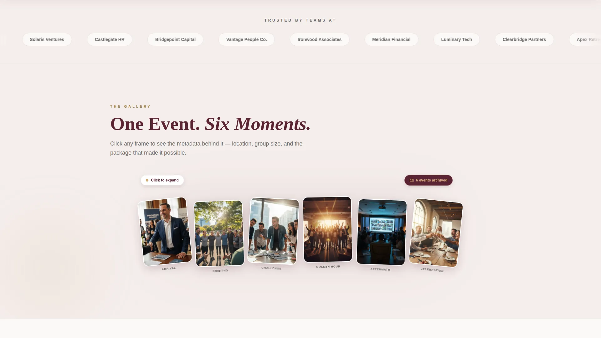 Team Building Event Photography Landing Page