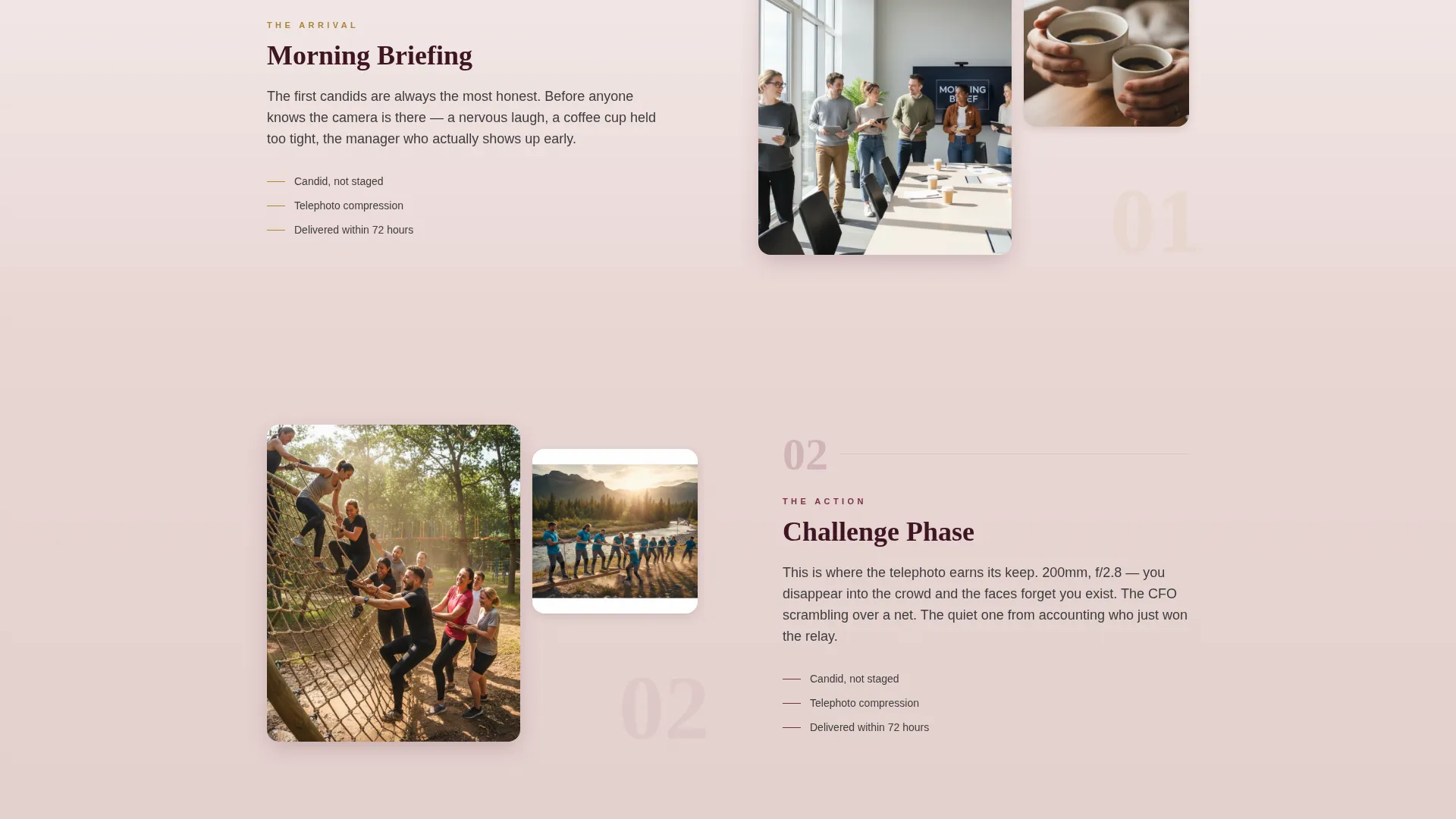 Team Building Event Photography Landing Page