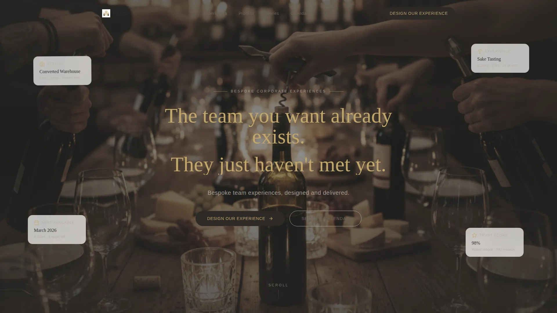 Bespoke Team Building Event Planner Landing Page