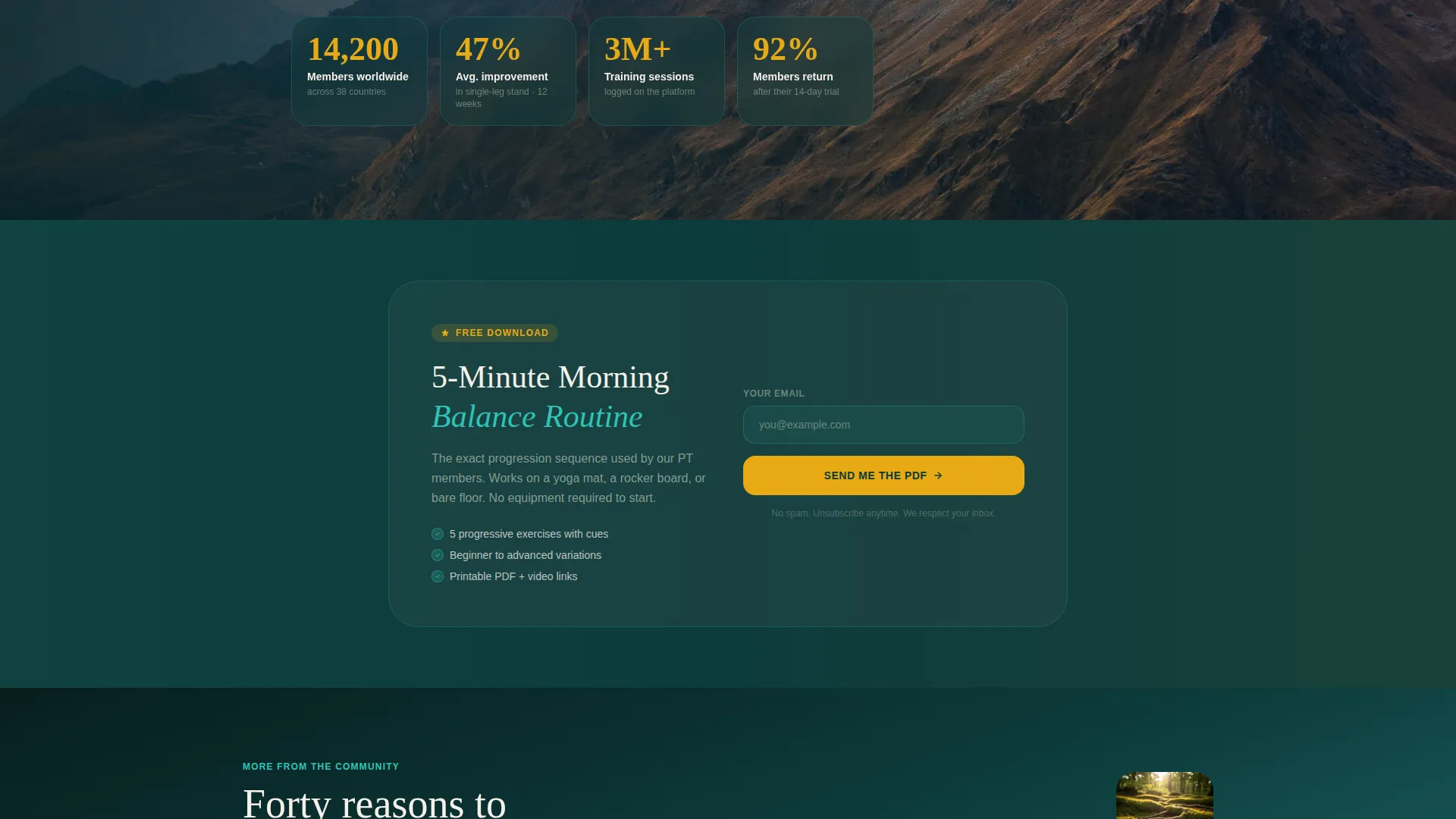 Balance & Stability Community Landing Page Template