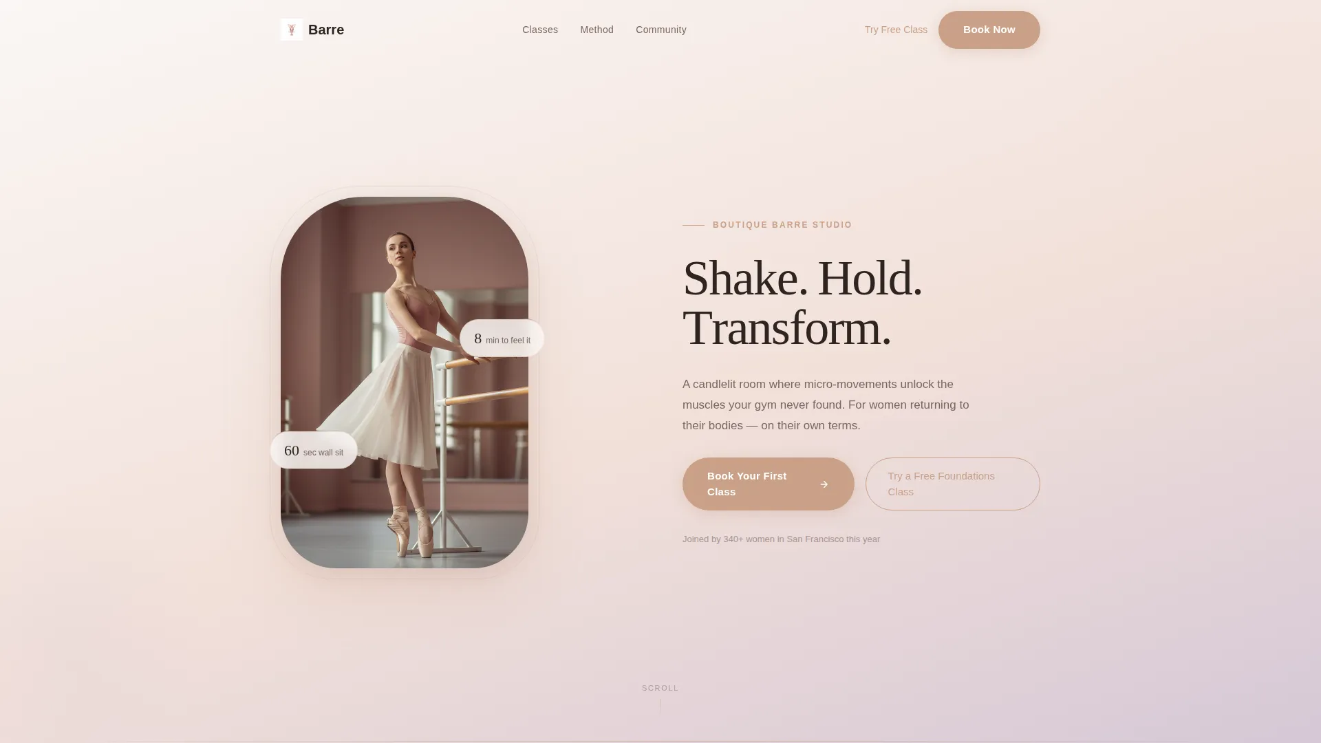 Barre Studio Website Template with Class Booking