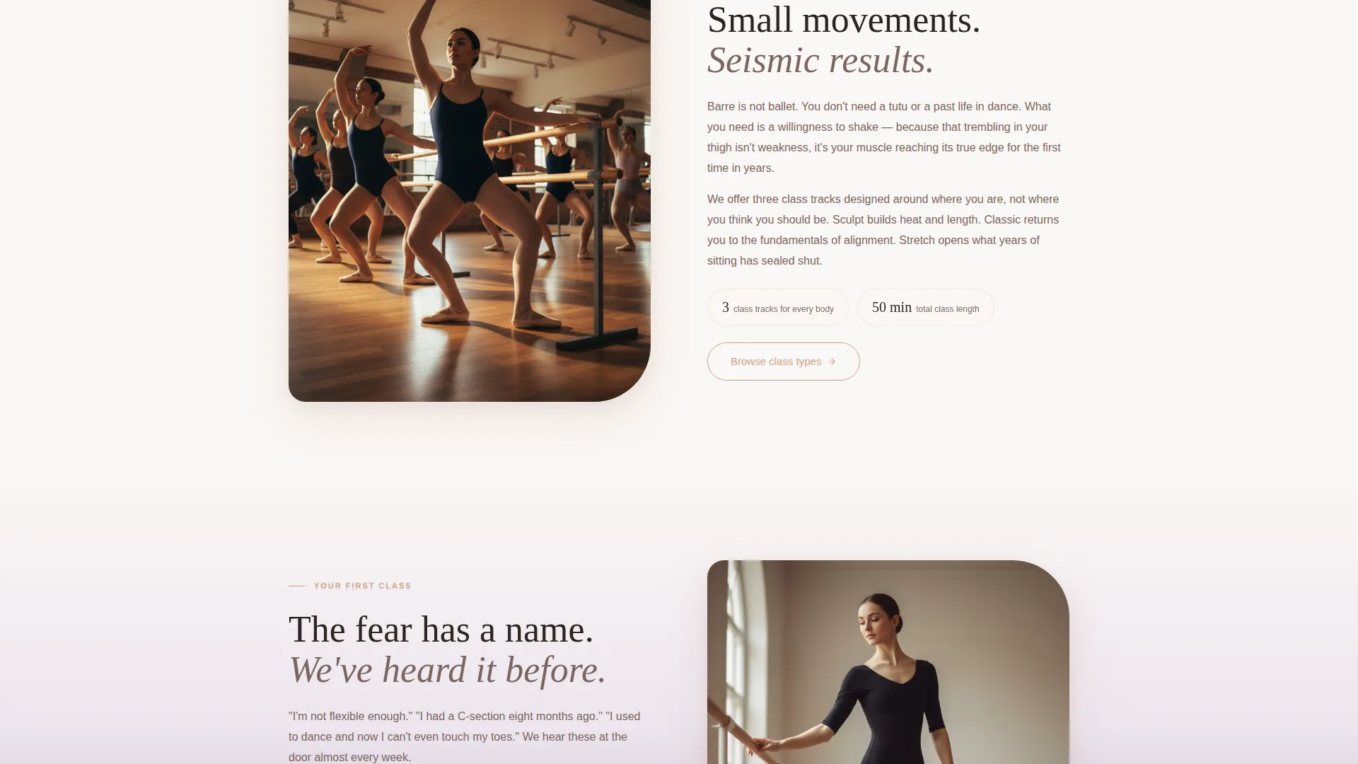 Barre Studio Website Template with Class Booking