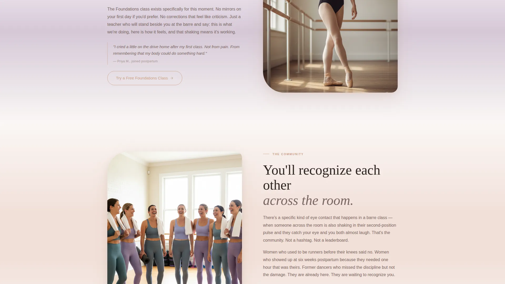Barre Studio Website Template with Class Booking