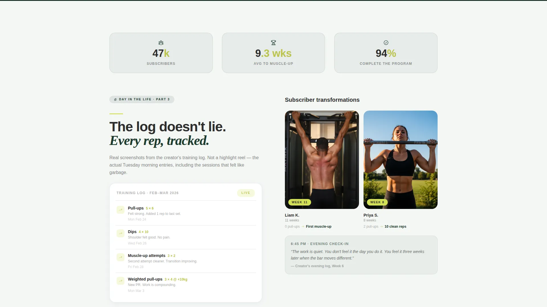 Calisthenics Landing Page Template for YouTube Creators