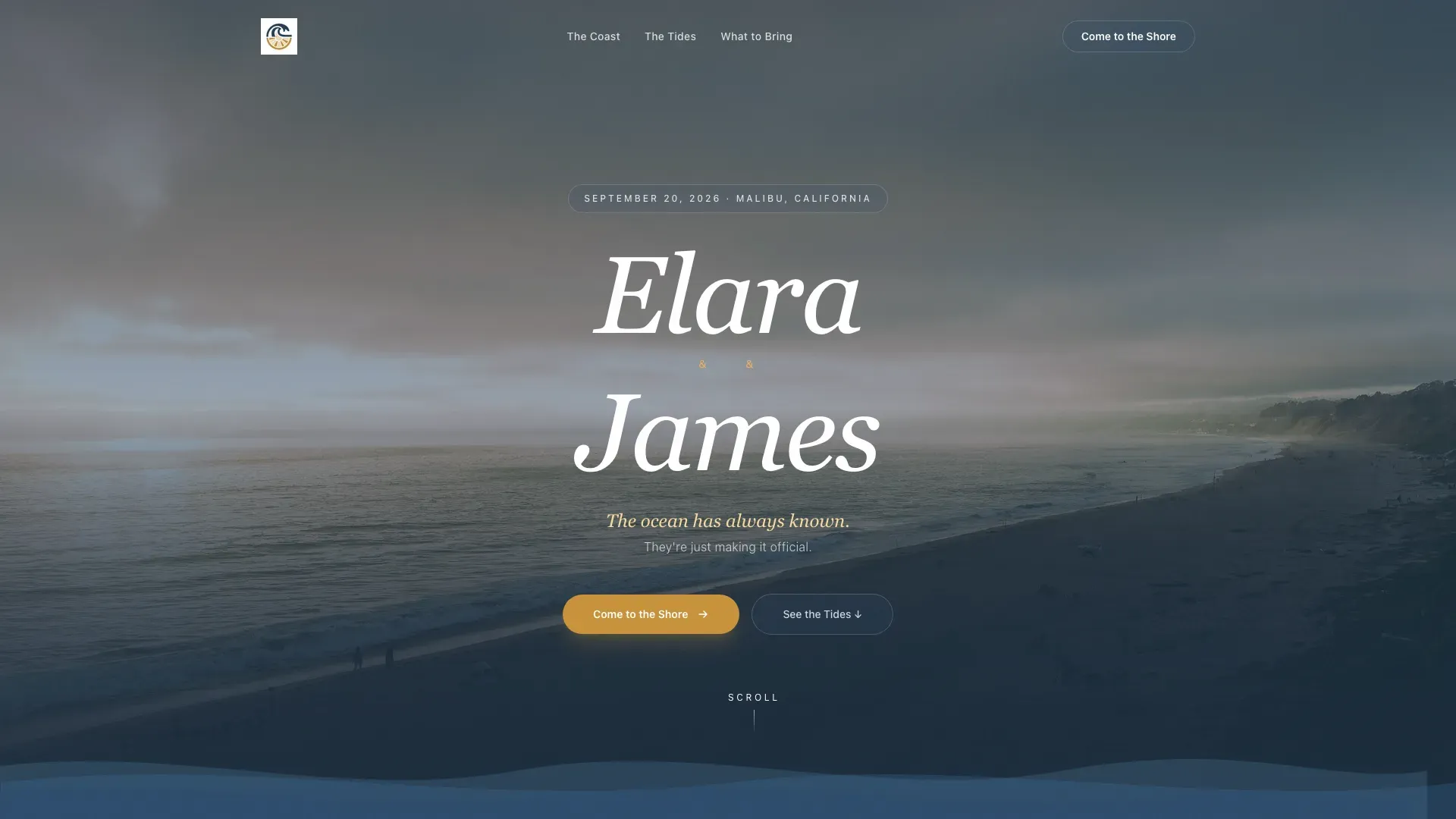 Cinematic Coastal Beach Wedding Landing Page Template