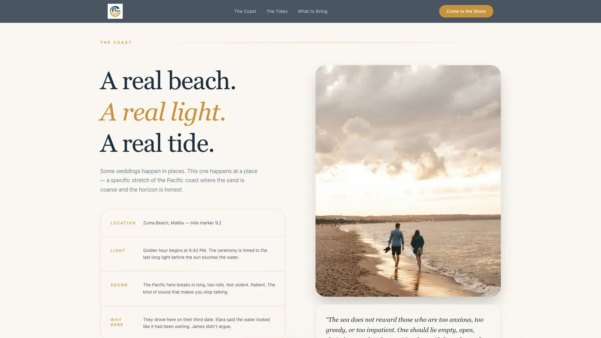 Cinematic Coastal Beach Wedding Landing Page Template
