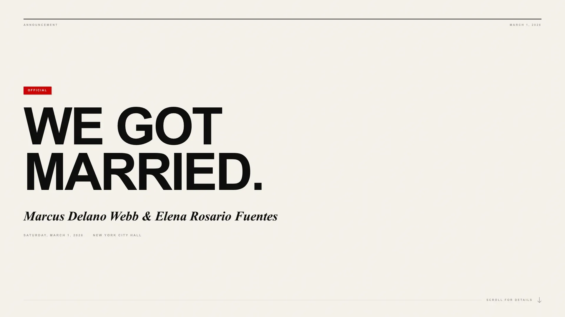 Intimate Elopement Announcement Landing Page Template