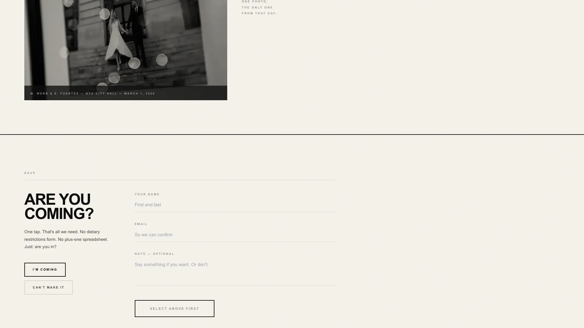 Intimate Elopement Announcement Landing Page Template