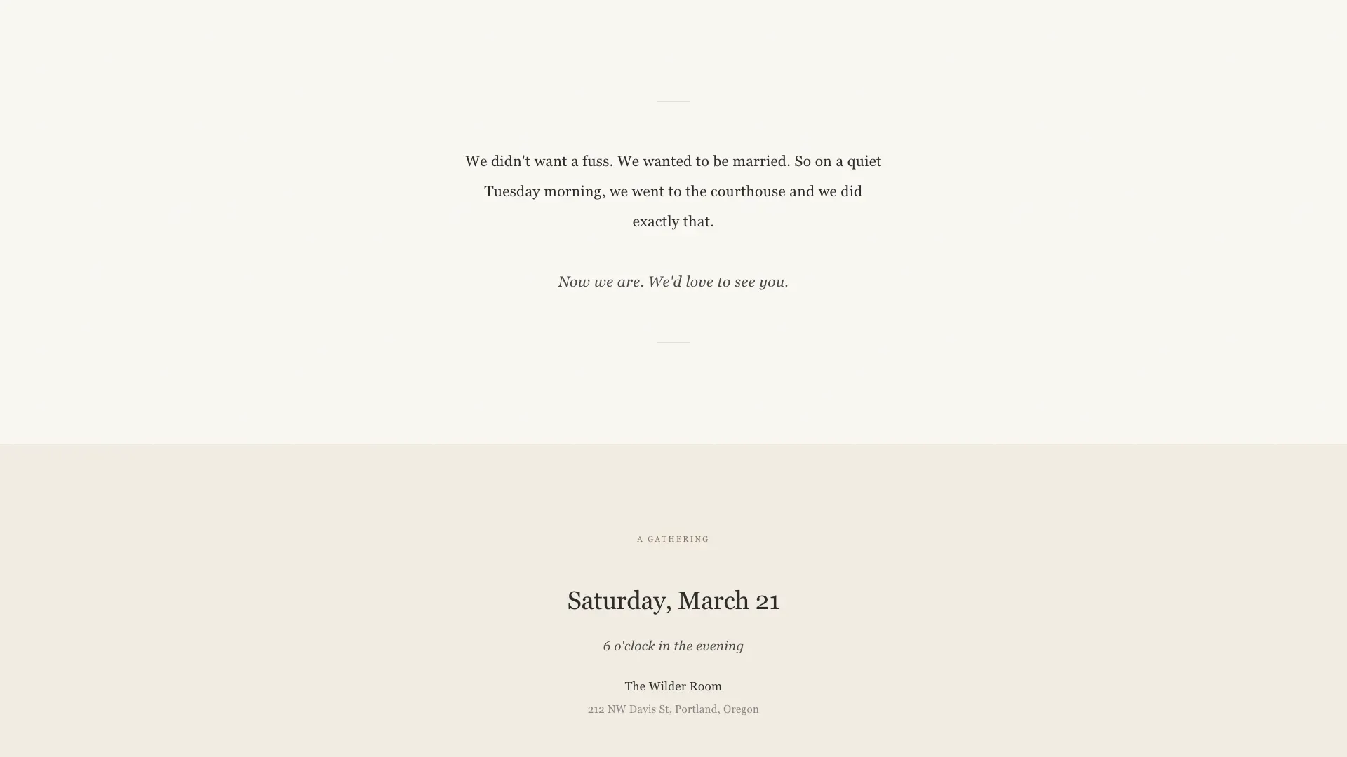 Quiet Announcement Wedding Landing Page Template