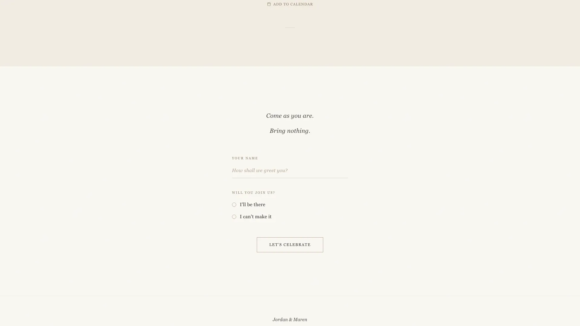 Quiet Announcement Wedding Landing Page Template