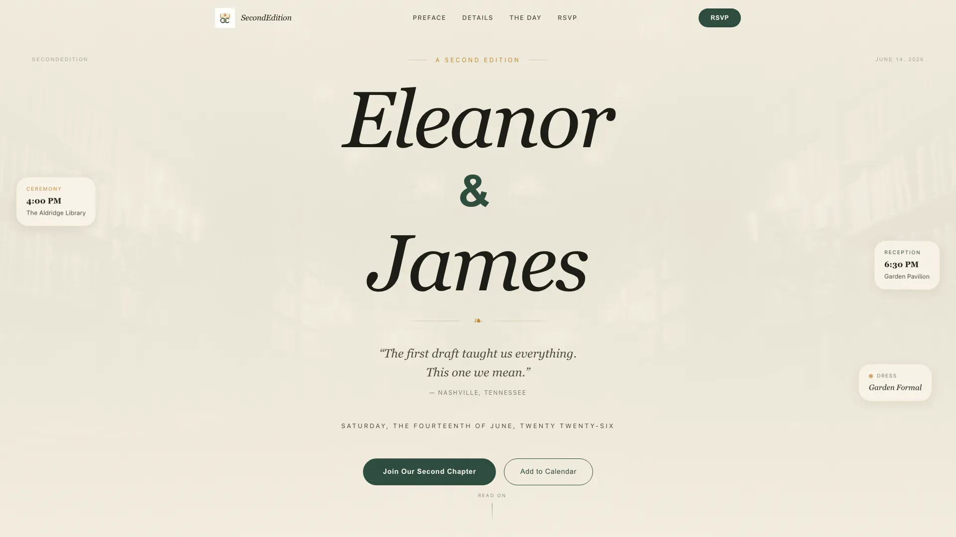 Refined Literary Wedding Landing Page Template