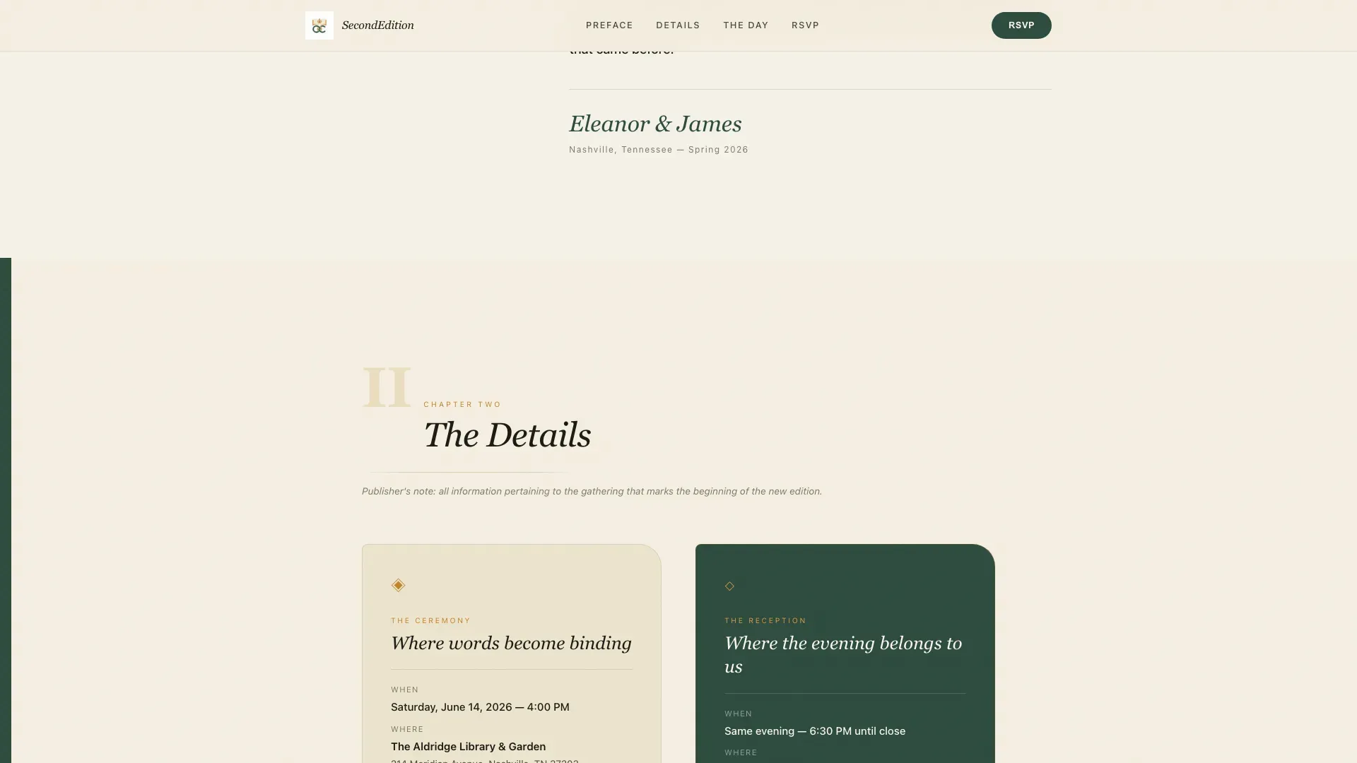 Refined Literary Wedding Landing Page Template