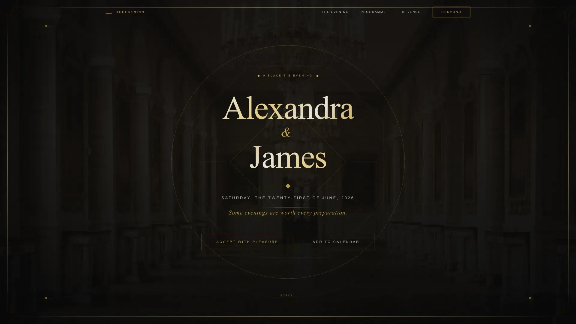 Black Tie Art Deco Wedding Invitation Landing Page