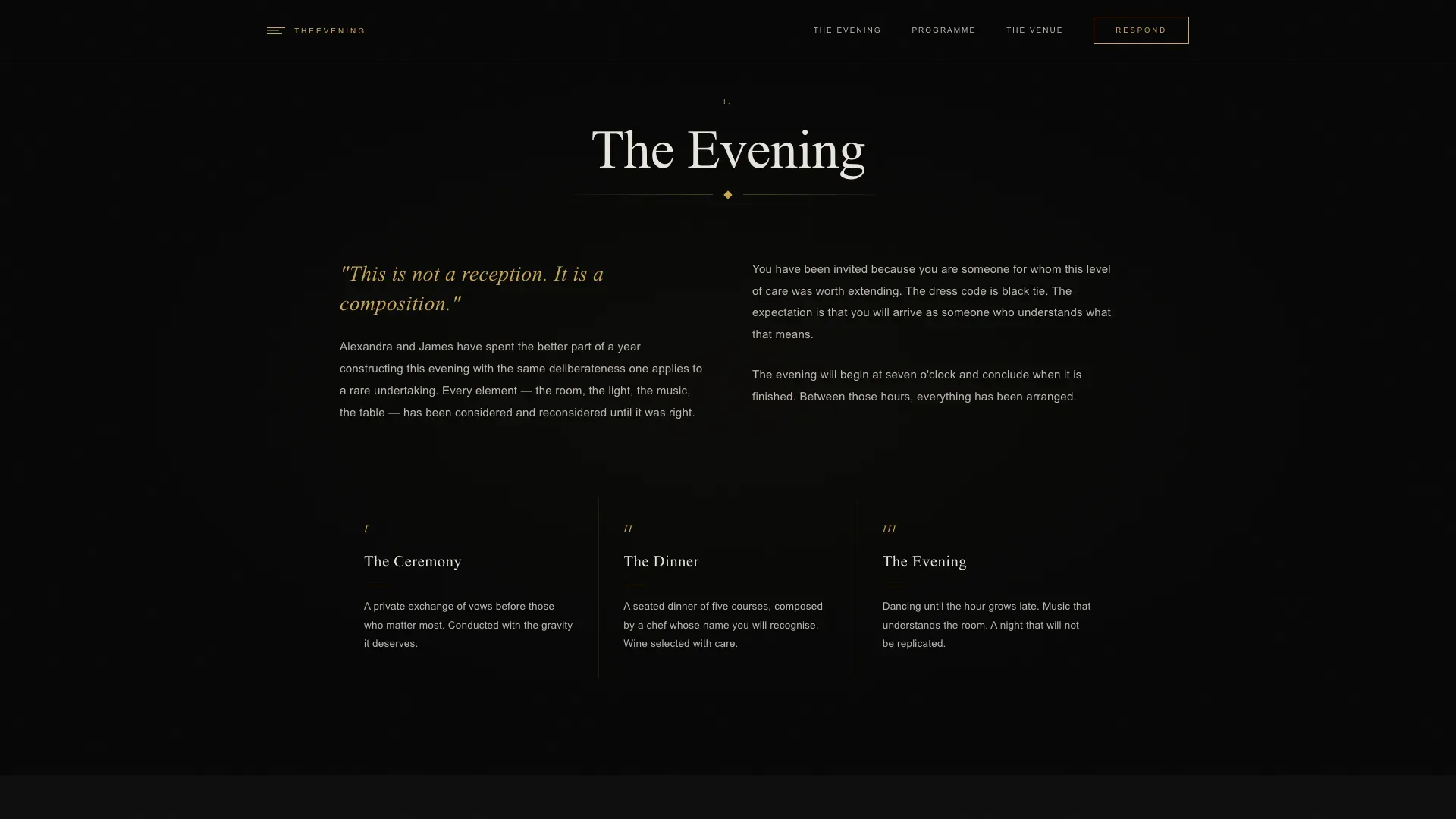 Black Tie Art Deco Wedding Invitation Landing Page