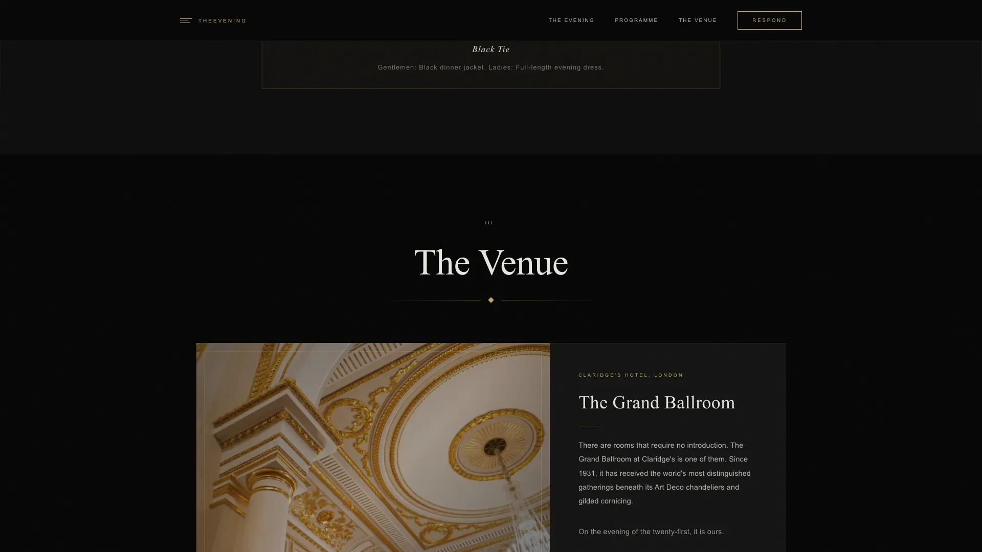 Black Tie Art Deco Wedding Invitation Landing Page