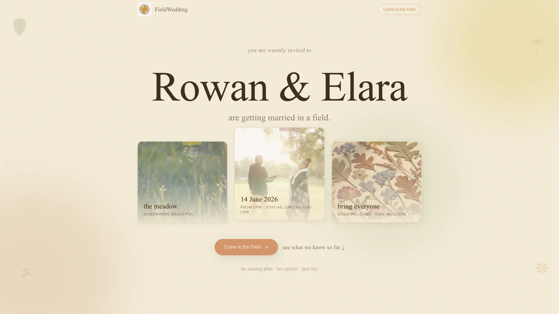 Field Wedding Landing Page Template | Handcrafted Design