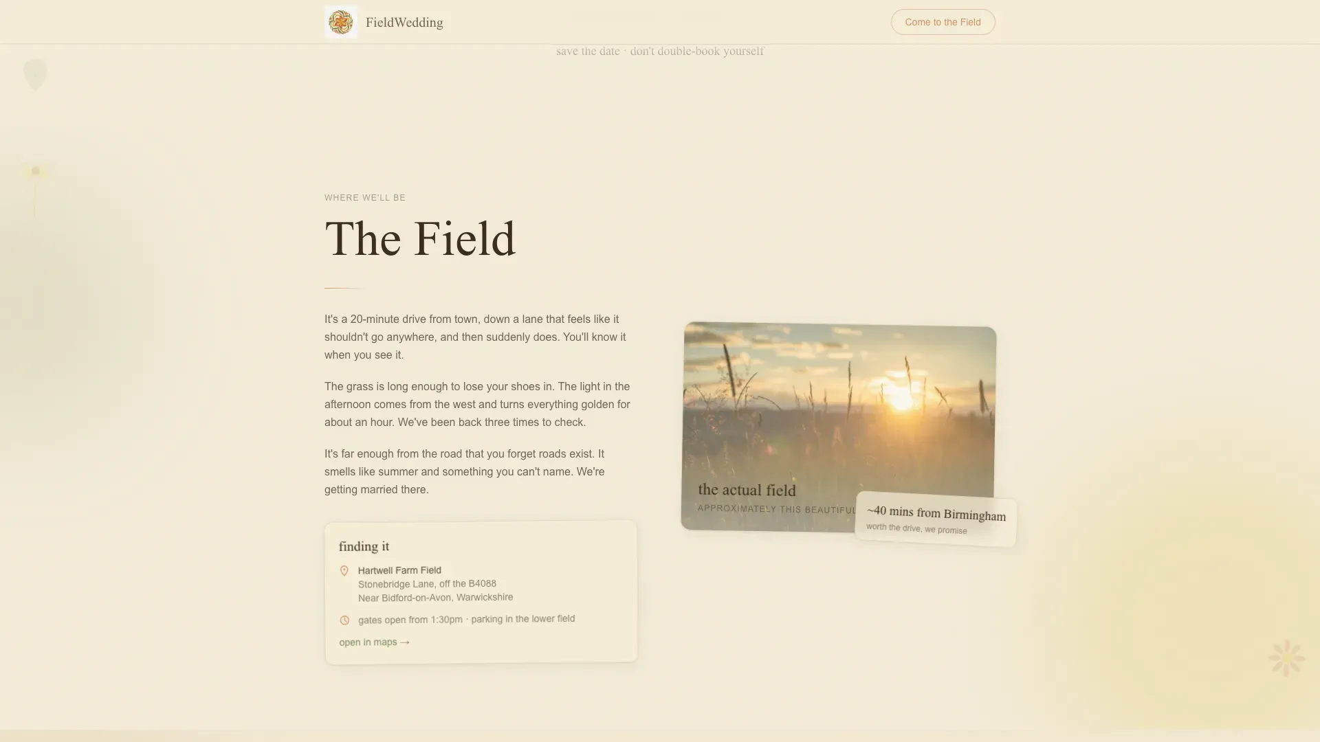 Field Wedding Landing Page Template | Handcrafted Design