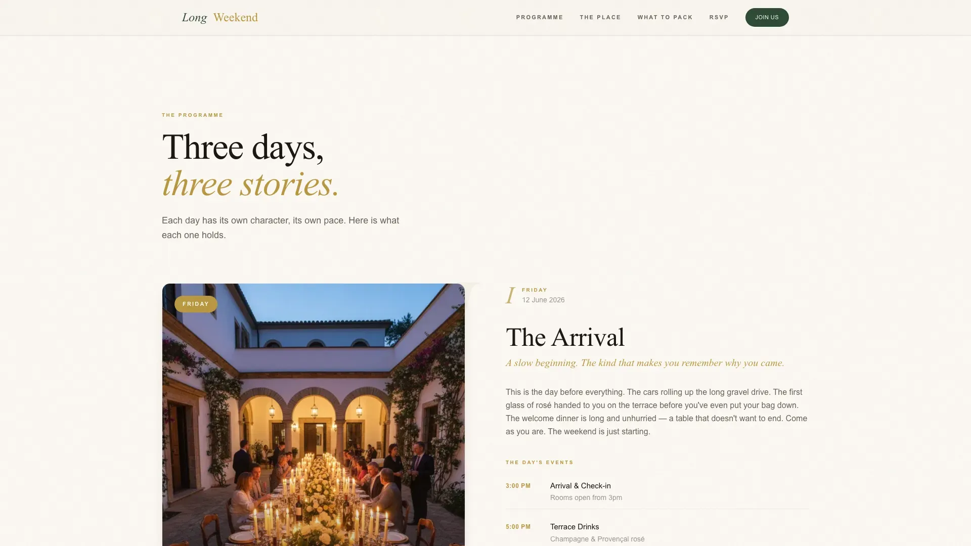 Editorial Multi-Day Wedding Landing Page Template
