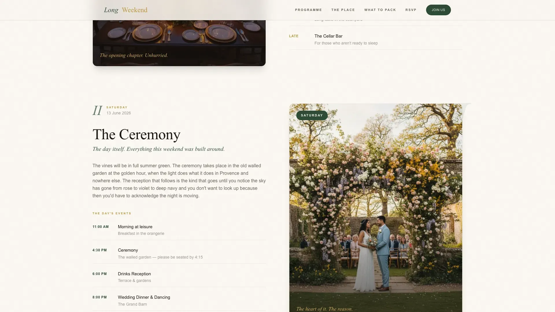 Editorial Multi-Day Wedding Landing Page Template