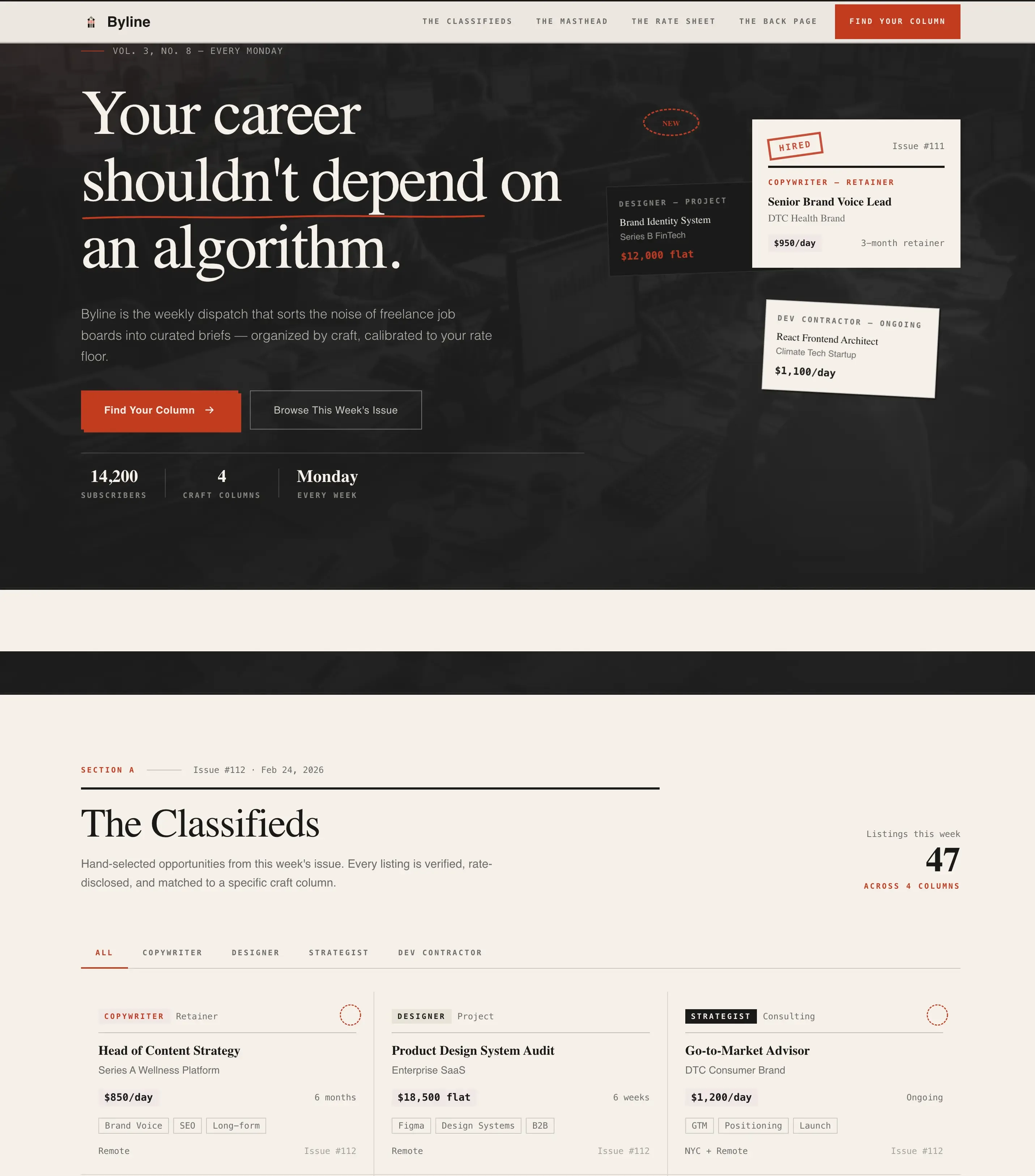 Curated Freelance Newsletter Landing Page Template