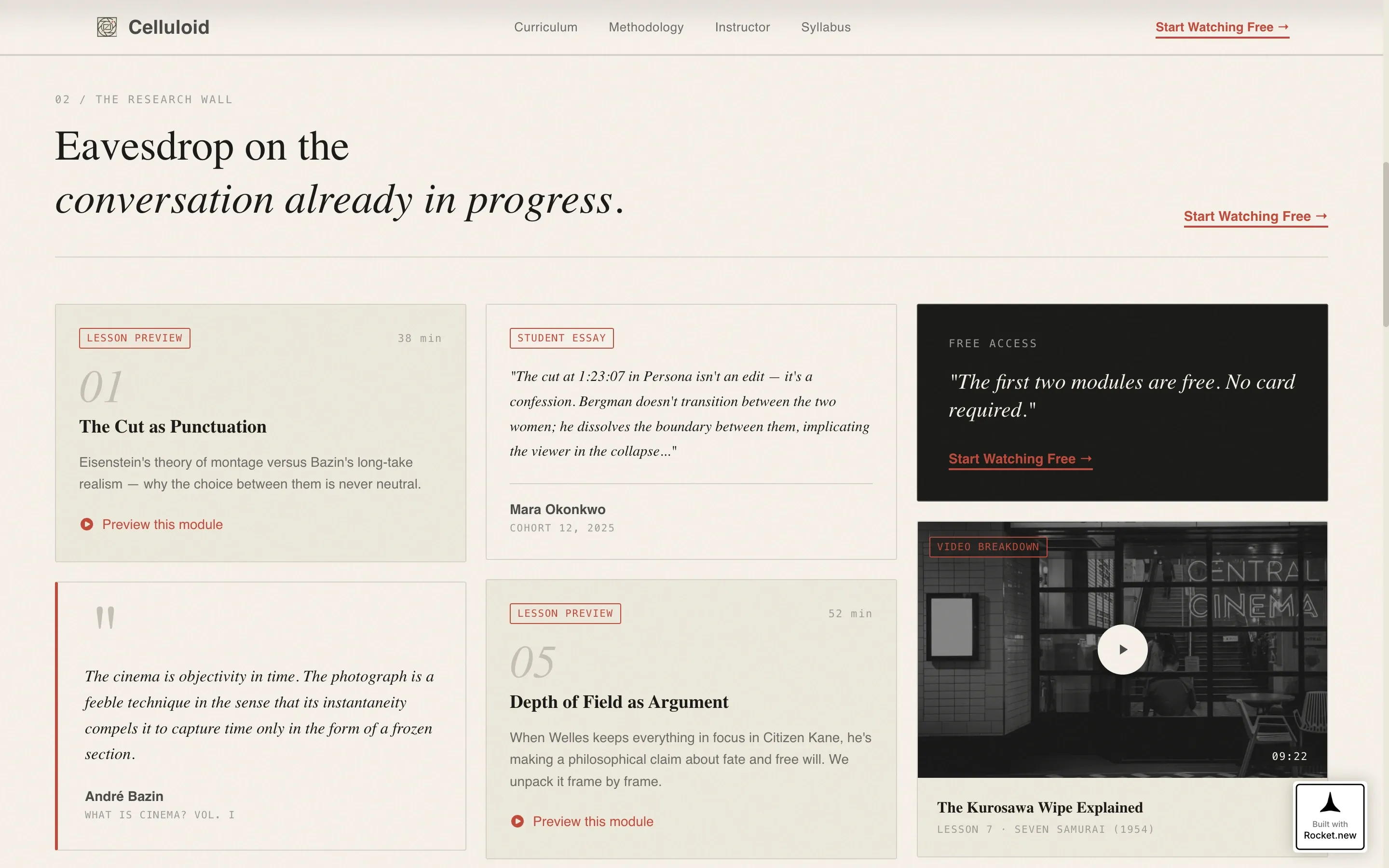 Film Analysis Course Landing Page Template