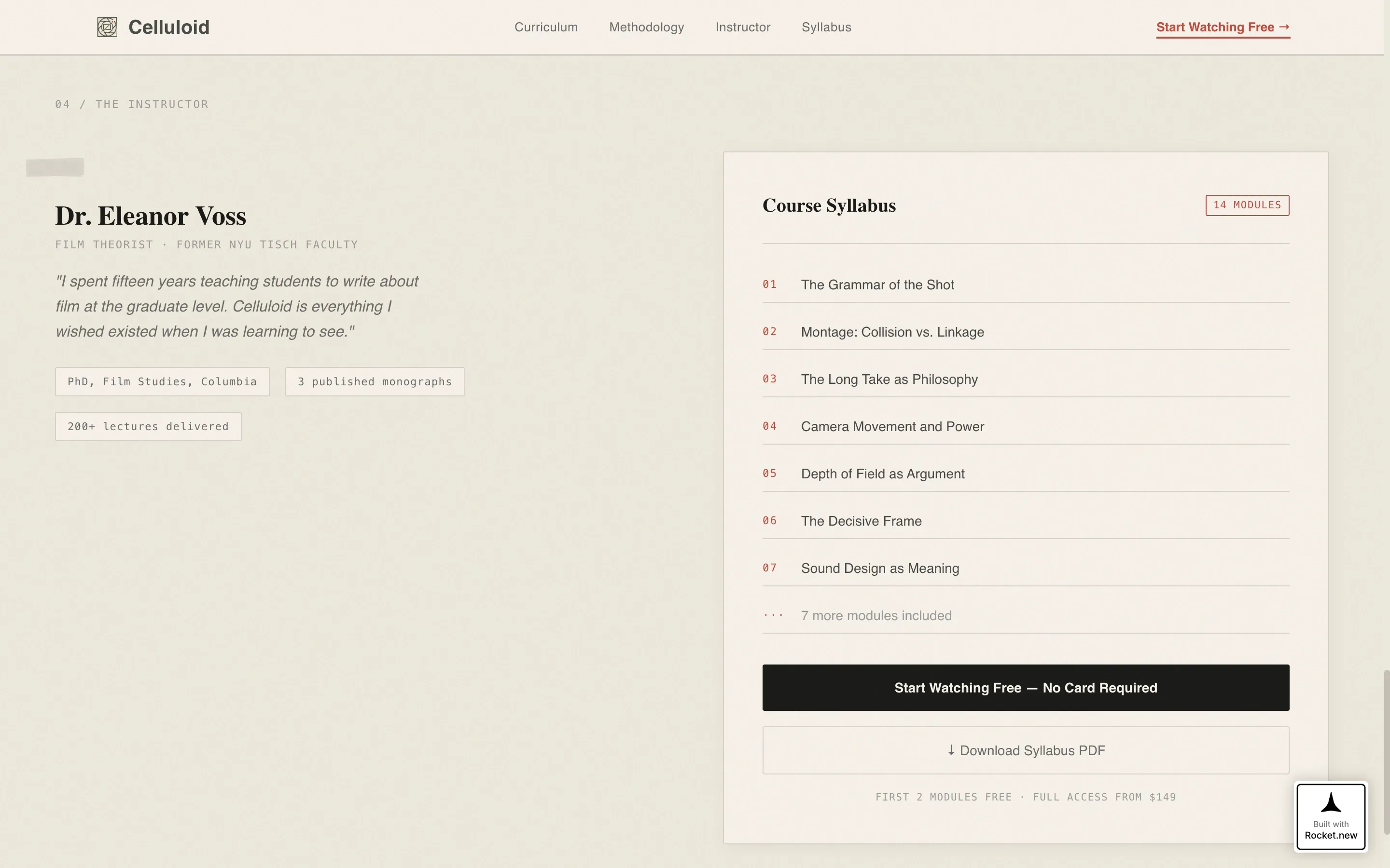 Film Analysis Course Landing Page Template