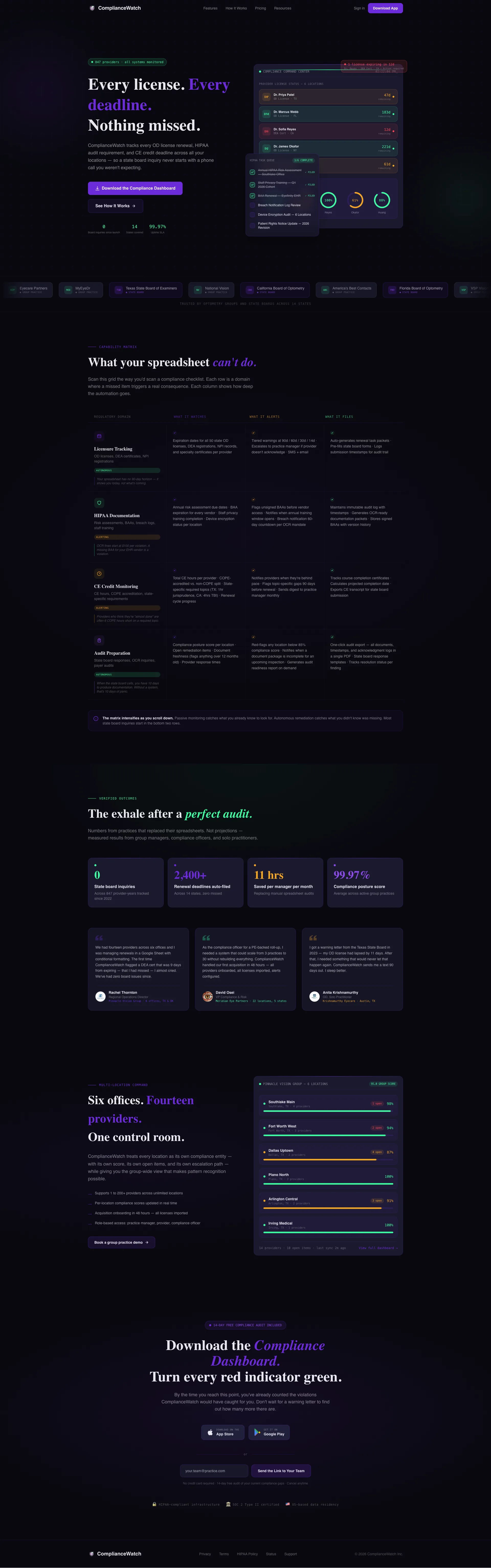 Optometry Compliance Management Landing Page Template