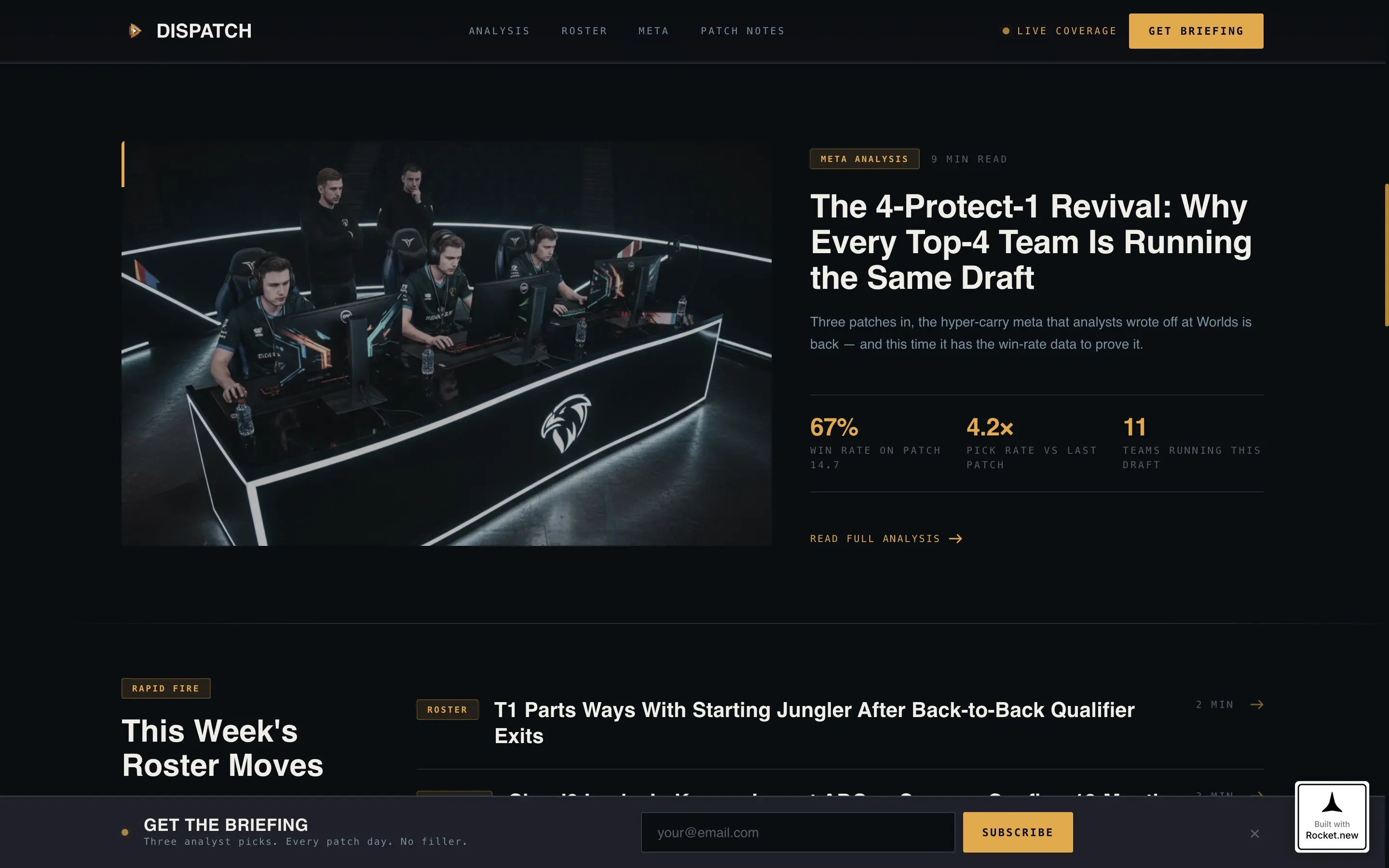 Cinematic Esports News & Analysis Landing Page