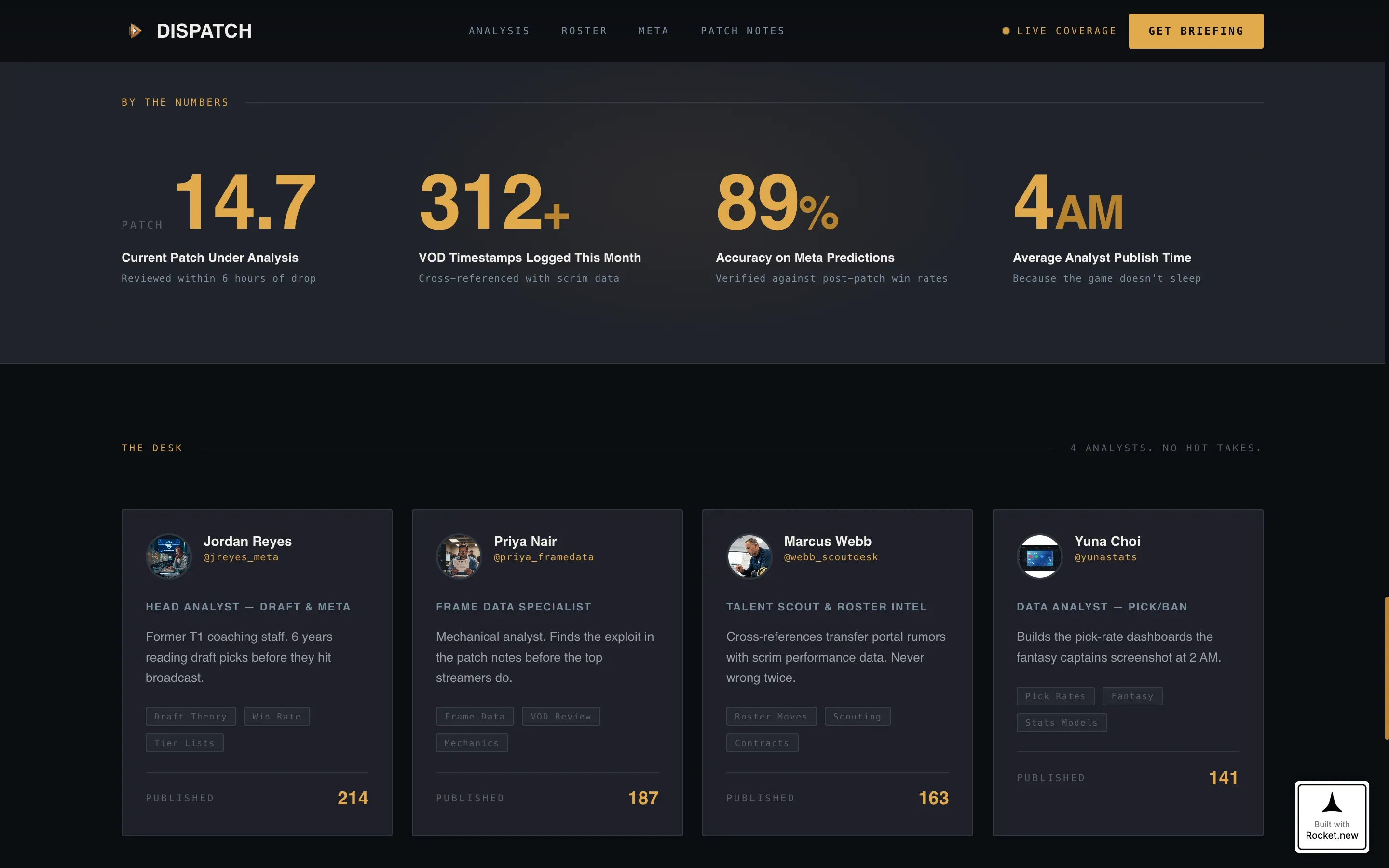 Cinematic Esports News & Analysis Landing Page