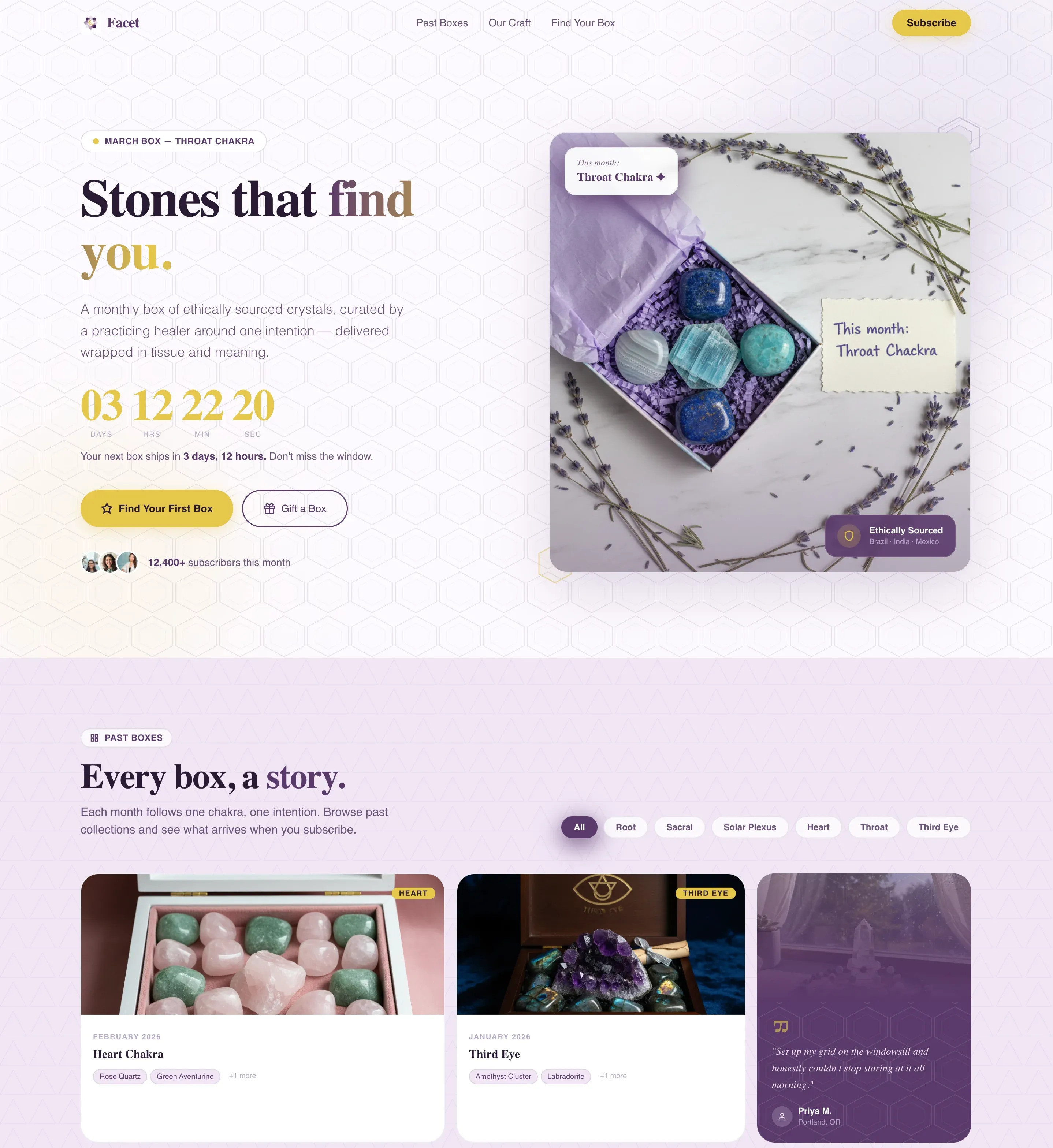 Crystal Subscription Box Landing Page Template