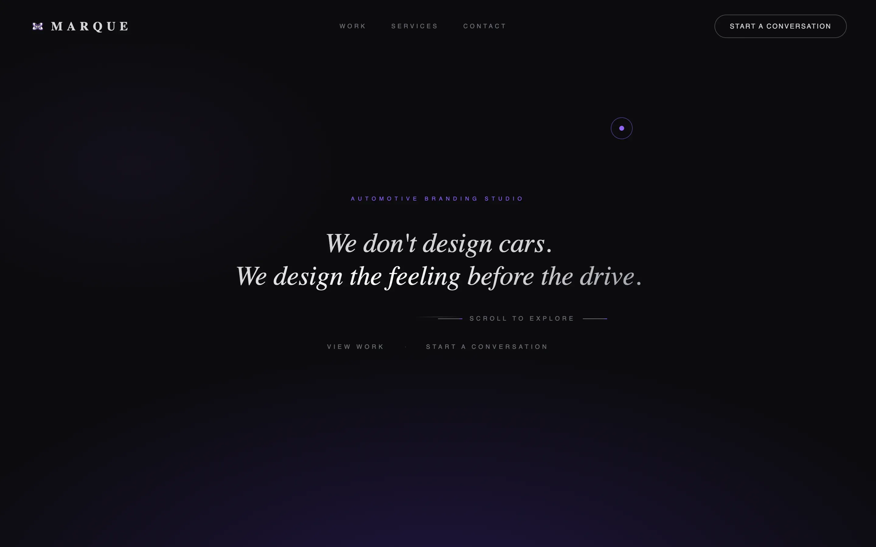 Cinematic Automotive Branding Agency Landing Page