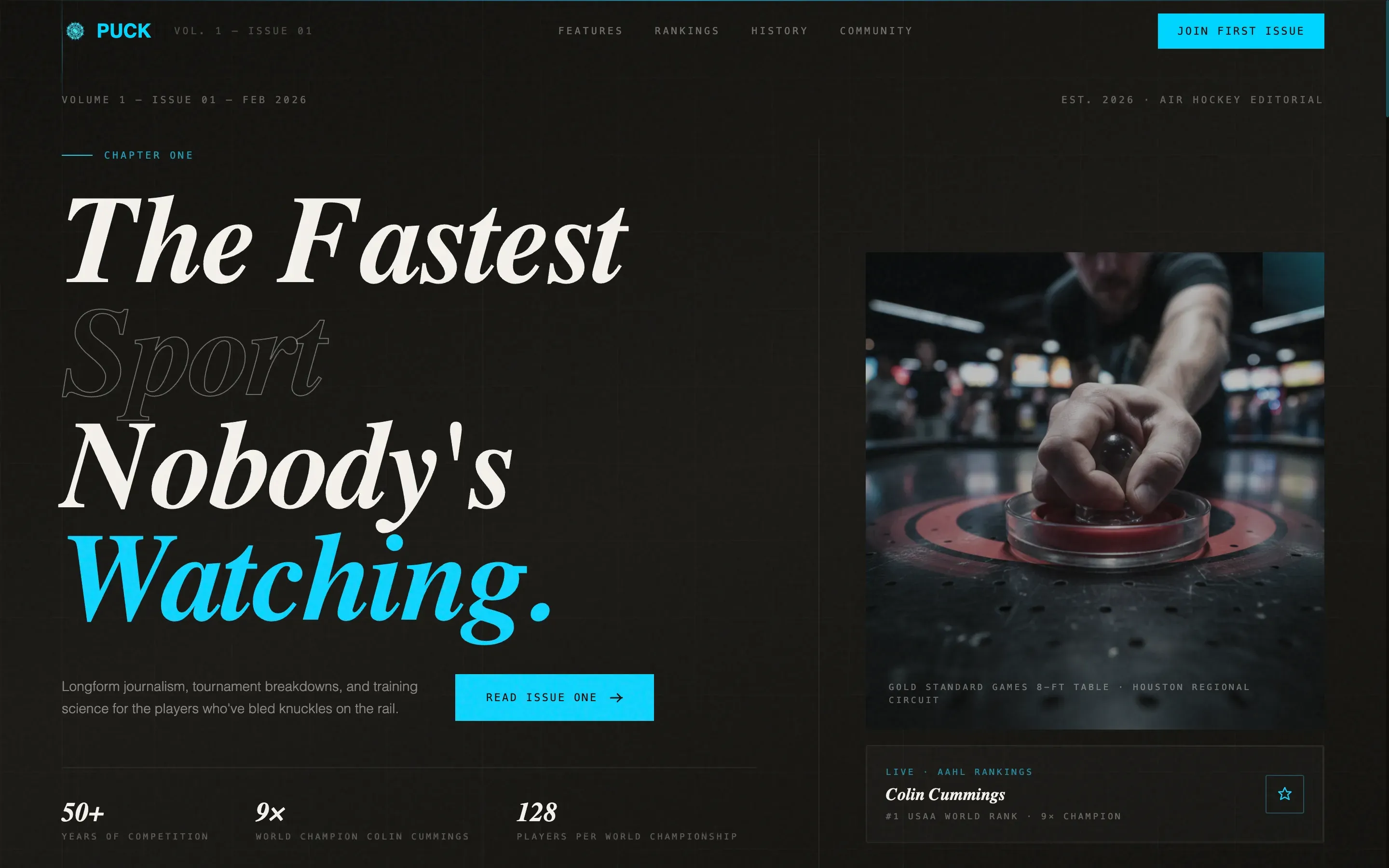 Editorial Air Hockey Landing Page Template