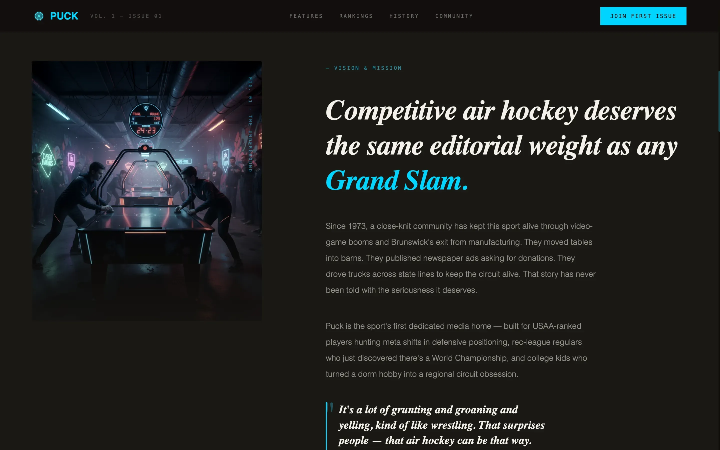 Editorial Air Hockey Landing Page Template