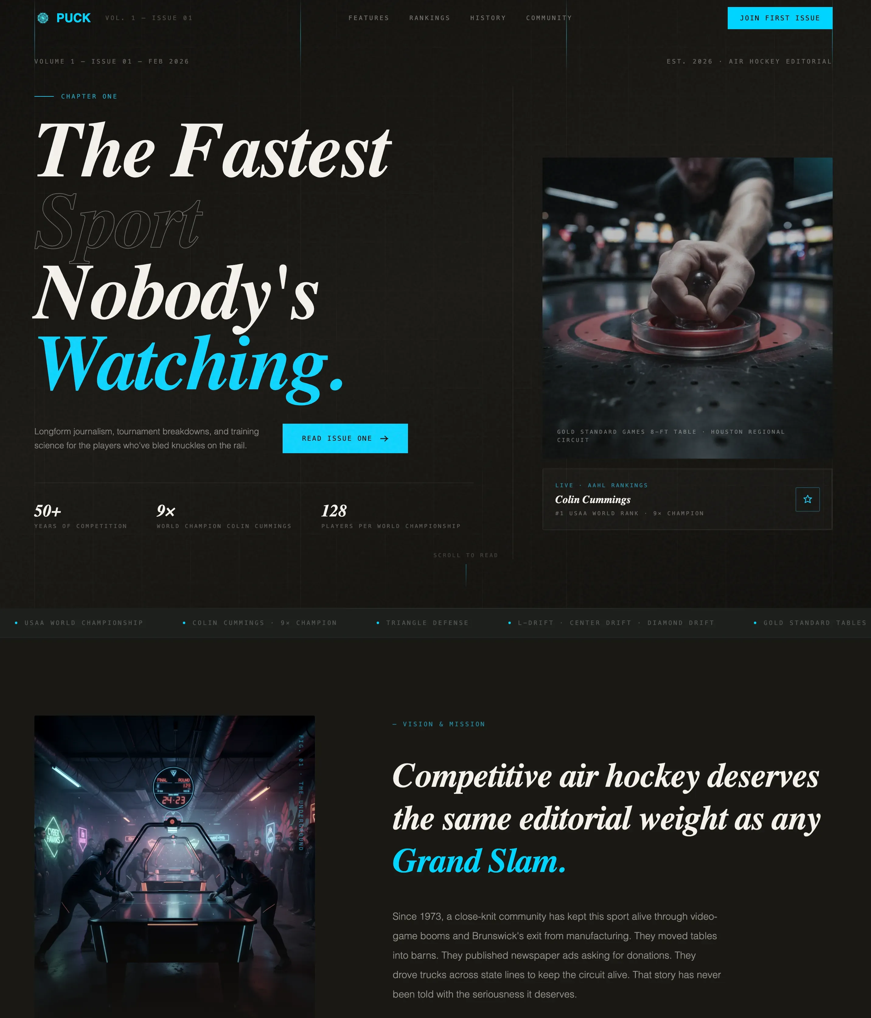 Editorial Air Hockey Landing Page Template